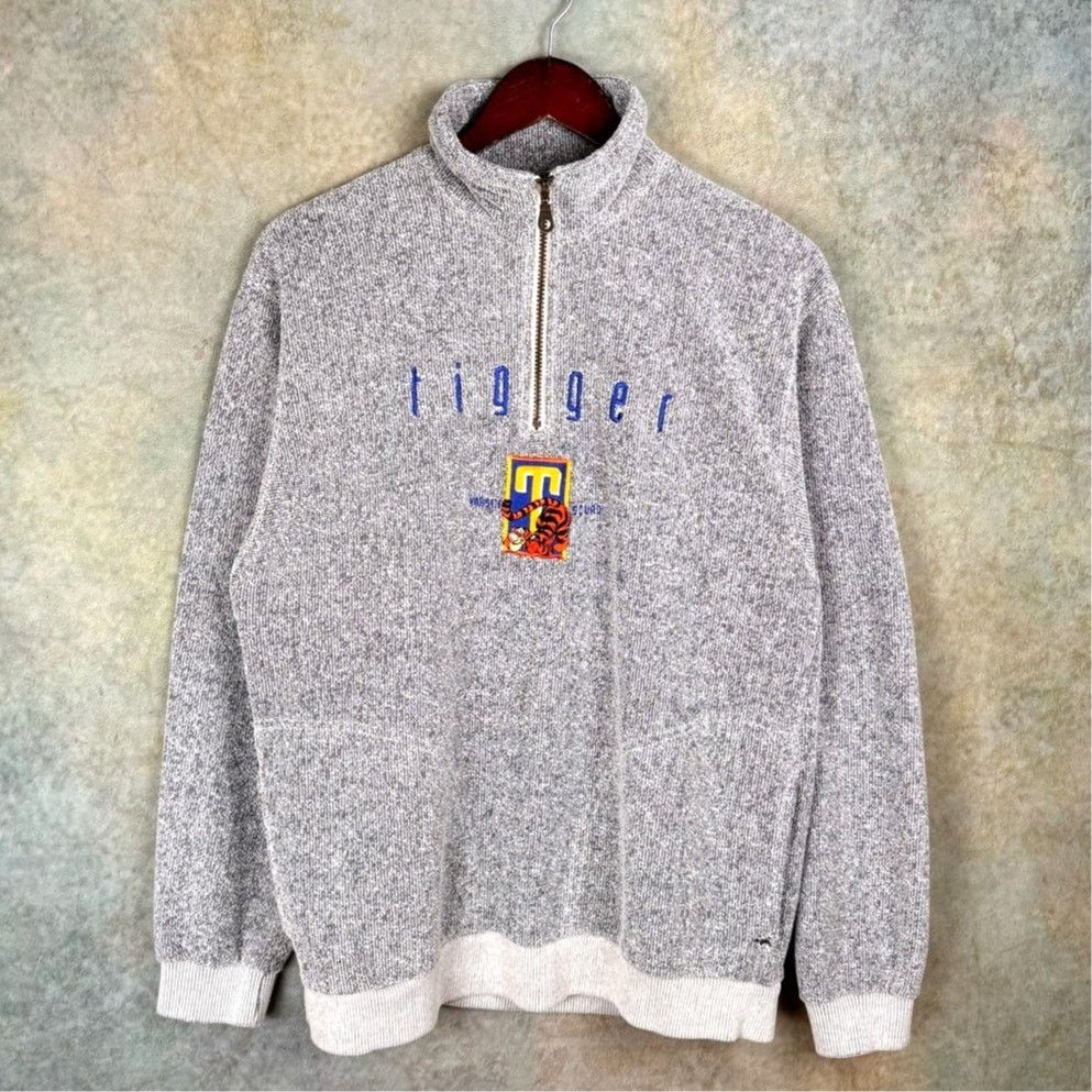 Disney × Vintage VTG 90s Disney Tigger Q Zip Sweater Sz S Gray Knit Pullover Size US S / EU 44-46 / 1 - 1 Thumbnail
