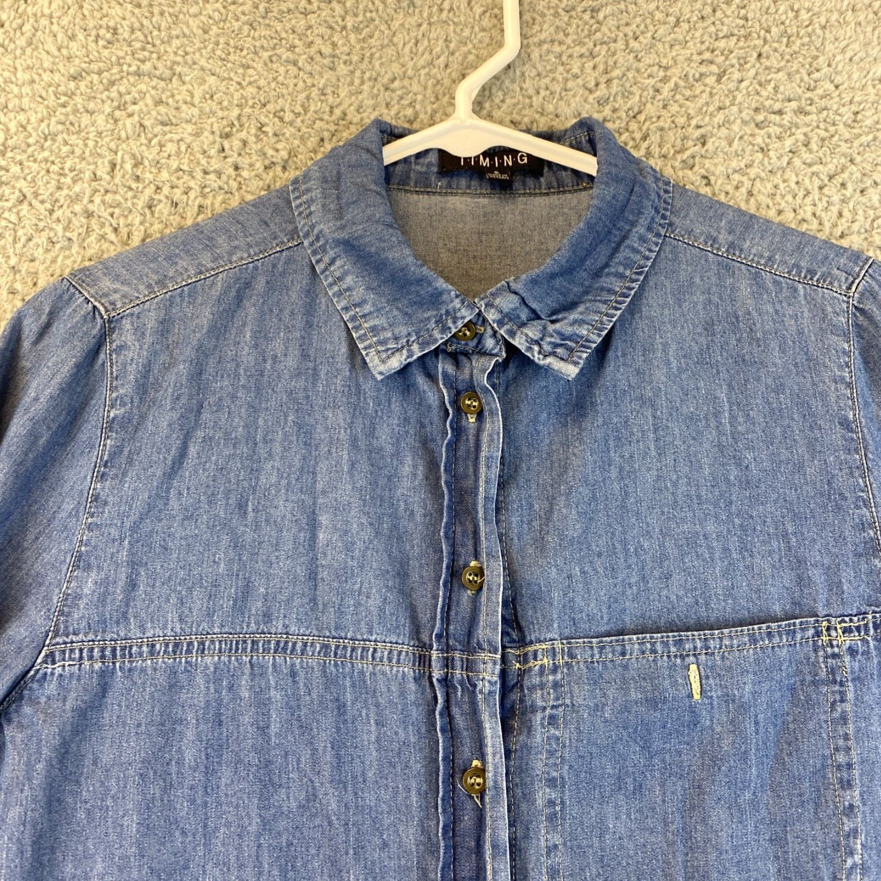 Denime Timing Denim Button-Up Shirt Dress Women’s Size S Blue Casual Long Sleeve Oversized Preppy Size S / US 4 / IT 40 - 2 Thumbnail