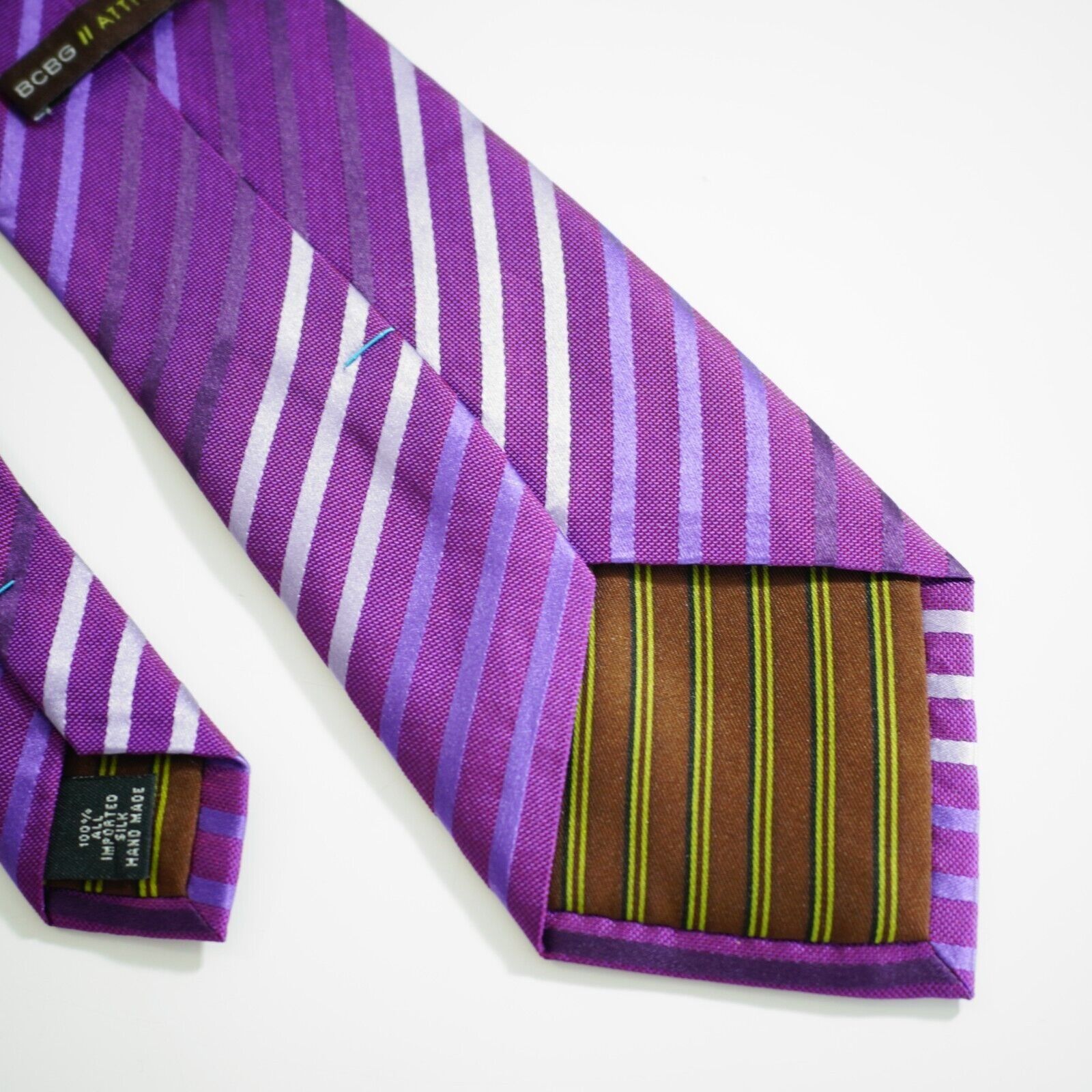BCBGeneration BCBG Attitude Purple Woven Striped Silk Tie Size ONE SIZE - 5 Thumbnail