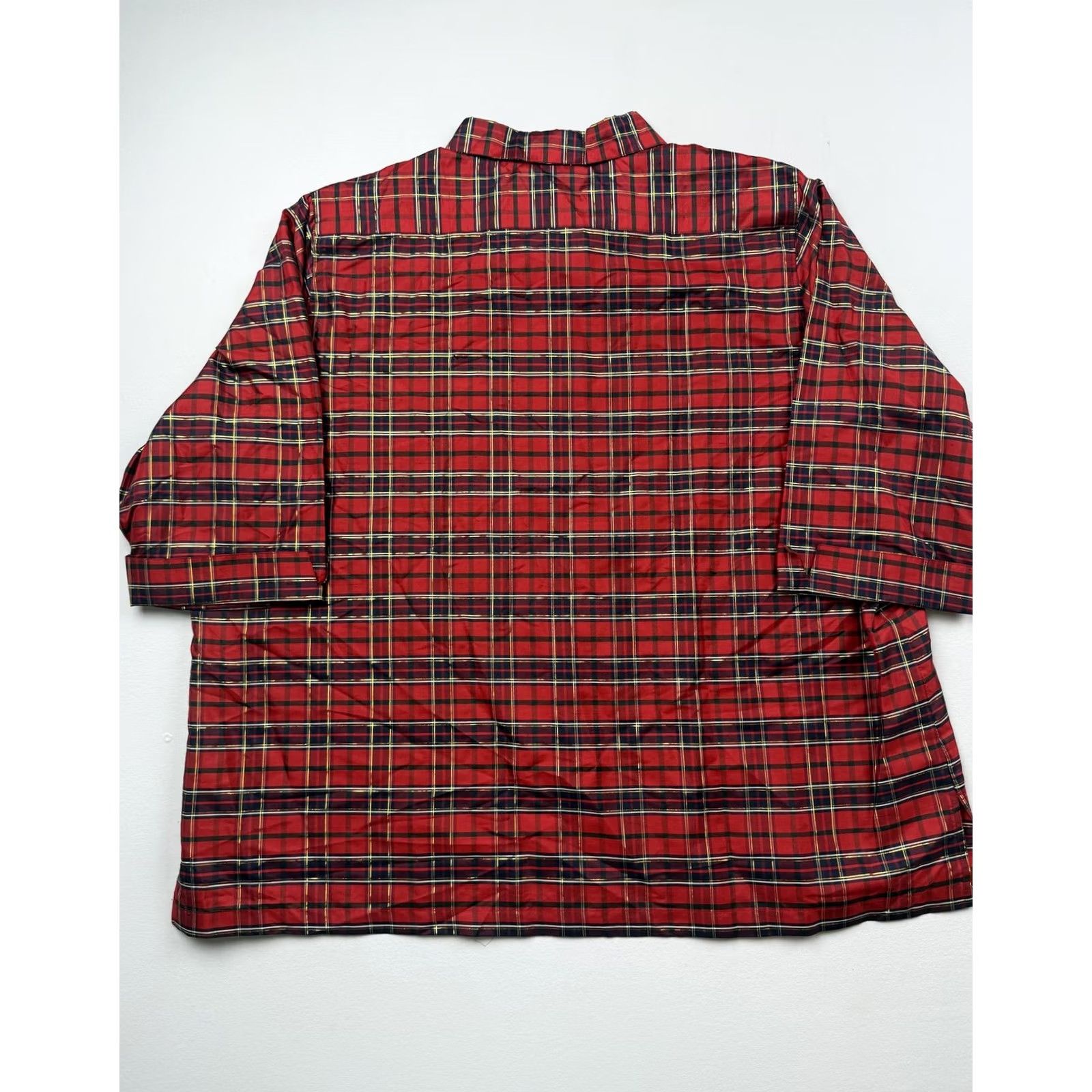 Vintage Maggie Barnes Shirt Womens 24 Red Plaid Collared 3/4 Sleeve Silk Top Size 4XL / US 24-26 - 2 Thumbnail