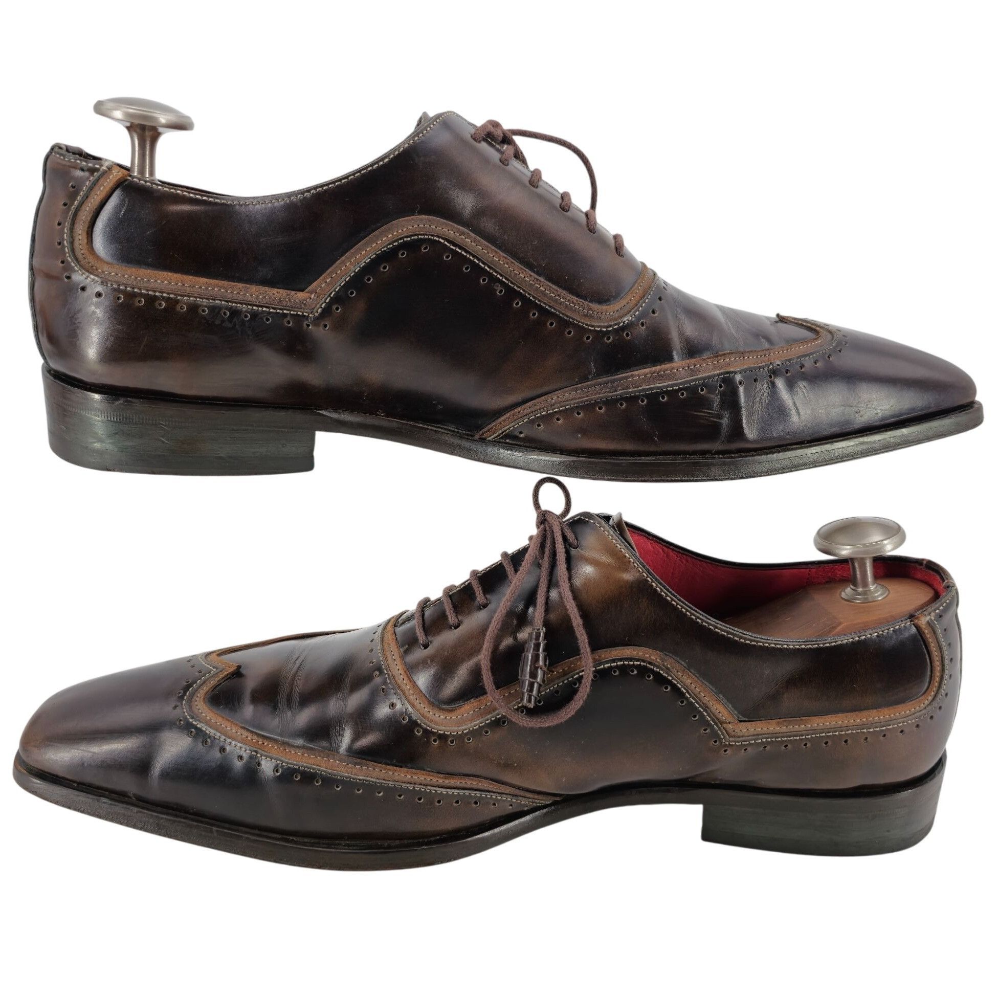 Mezlan Mezlan Custom Men 11.5 Brown Polished Leather Wingtip Oxford Size US 11.5 / EU 44-45 - 7 Thumbnail