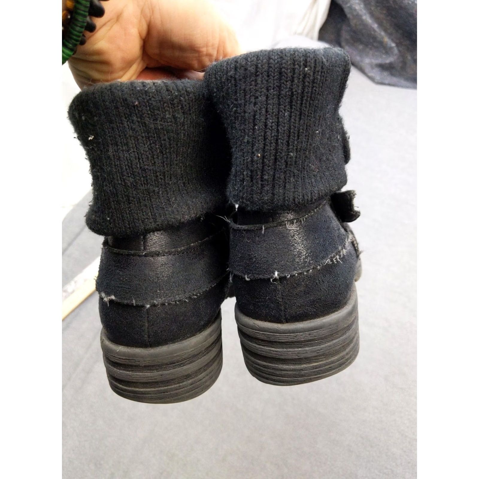 Vintage b.o.c. by Born Womens Boots Ankle Moto Zip Buckle Knit Cuff ZPB2819 Black Size 10 Adult Womens Casual Round Toe Low Heel Builtin knit cuff bootie Size US 10 / IT 40 - 5 Thumbnail