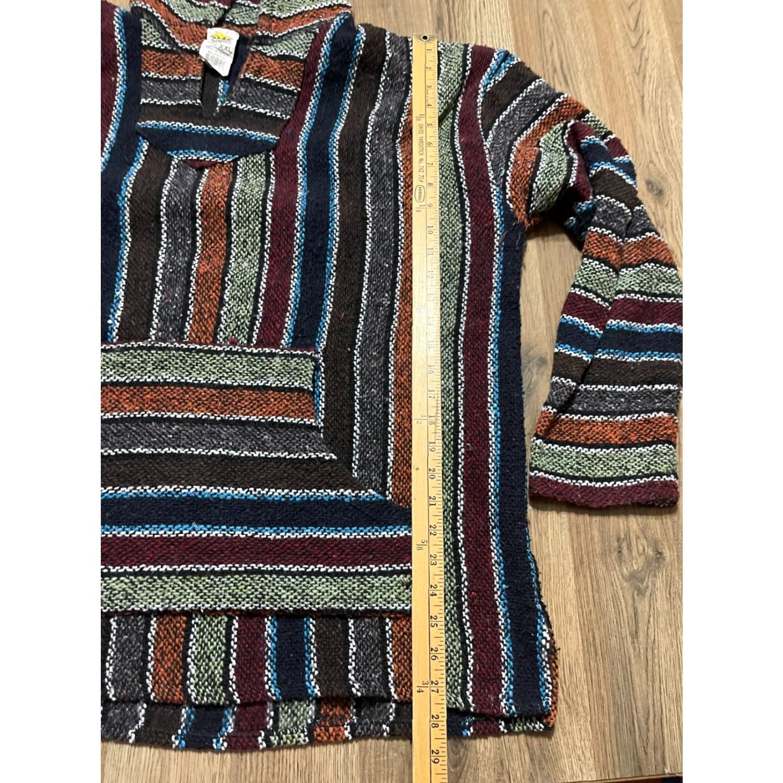 Sunspel Sunspecs Hoodie Mens XXL Striped Pullover Long Sleeve Green Brown Blue V-Neck Performance Regular Shirt Mens Size US XXL / EU 58 / 5 - 6 Thumbnail