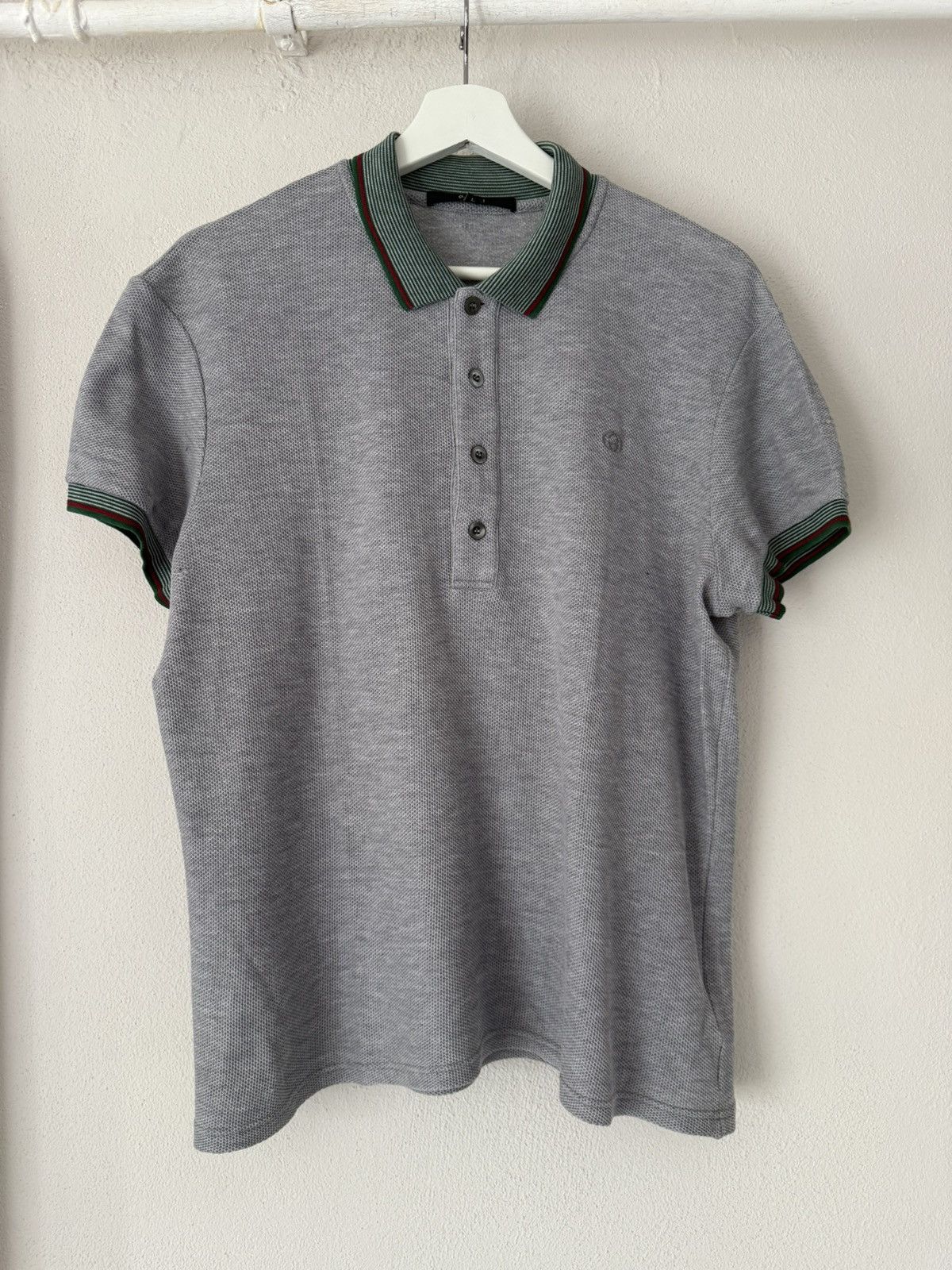 Gucci Grey Polo with Web Stripe Trim Size US L / EU 52-54 / 3 - 1 Thumbnail