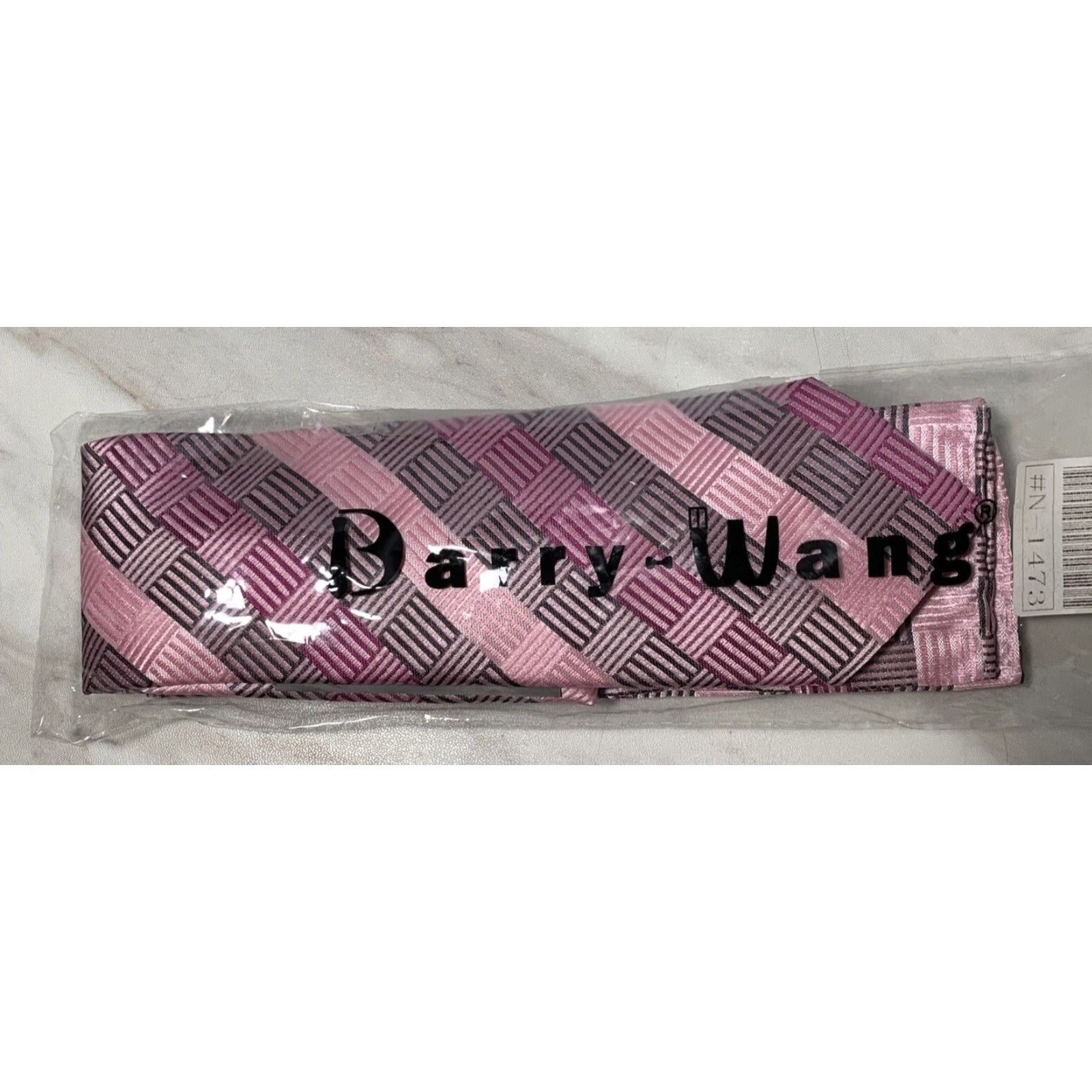 Vintage Barry Wang Designer Tie Set Men's Necktie Handkerchief Gray Pink 100% Silk NEW Size ONE SIZE - 7 Thumbnail