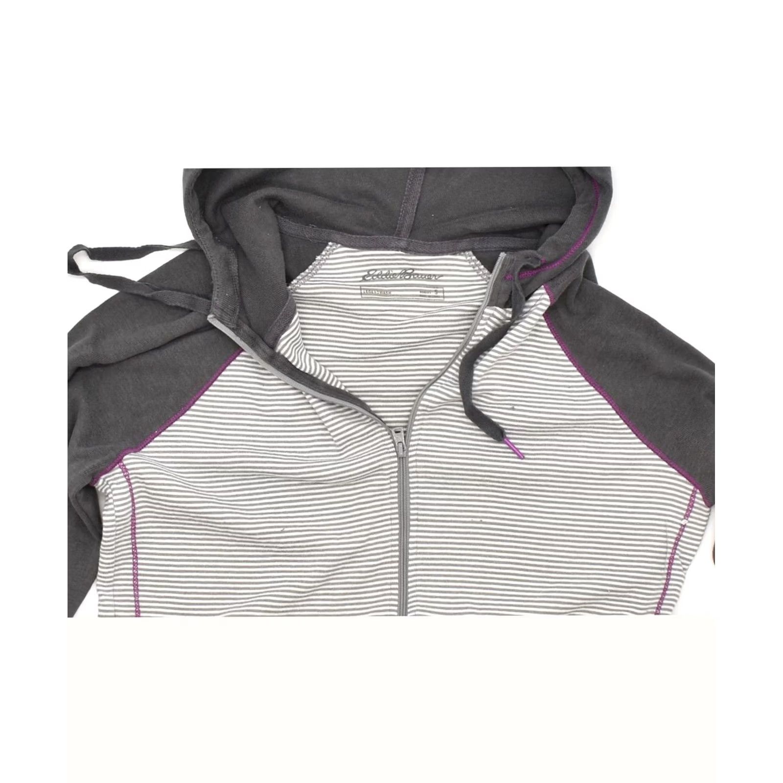 Eddie Bauer EDDIE BAUER Womens Zip Hoodie Sweater UK 10 Small Grey Striped Cotton Size S / US 4 / IT 40 - 3 Thumbnail