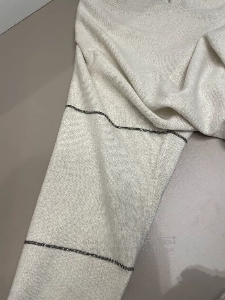 Brunello Cucinelli Brunello Cucinelli Beige Wool Beaded Sweater Size M / US 6-8 / IT 42-44 - 6 Thumbnail