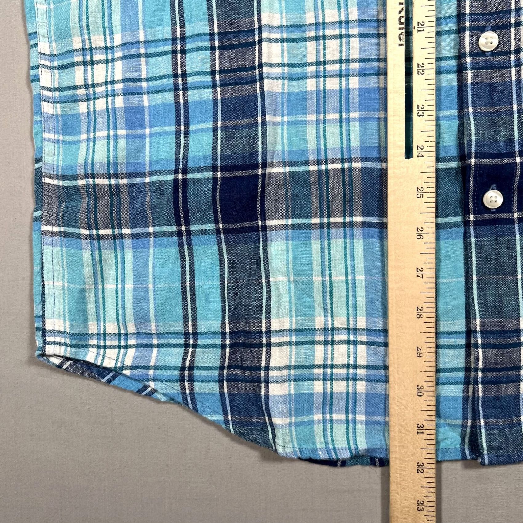 Altea LL Bean Men's L Slightly Fitted Linen Plaid Button Up Shirt Blue Teal Size US L / EU 52-54 / 3 - 5 Thumbnail