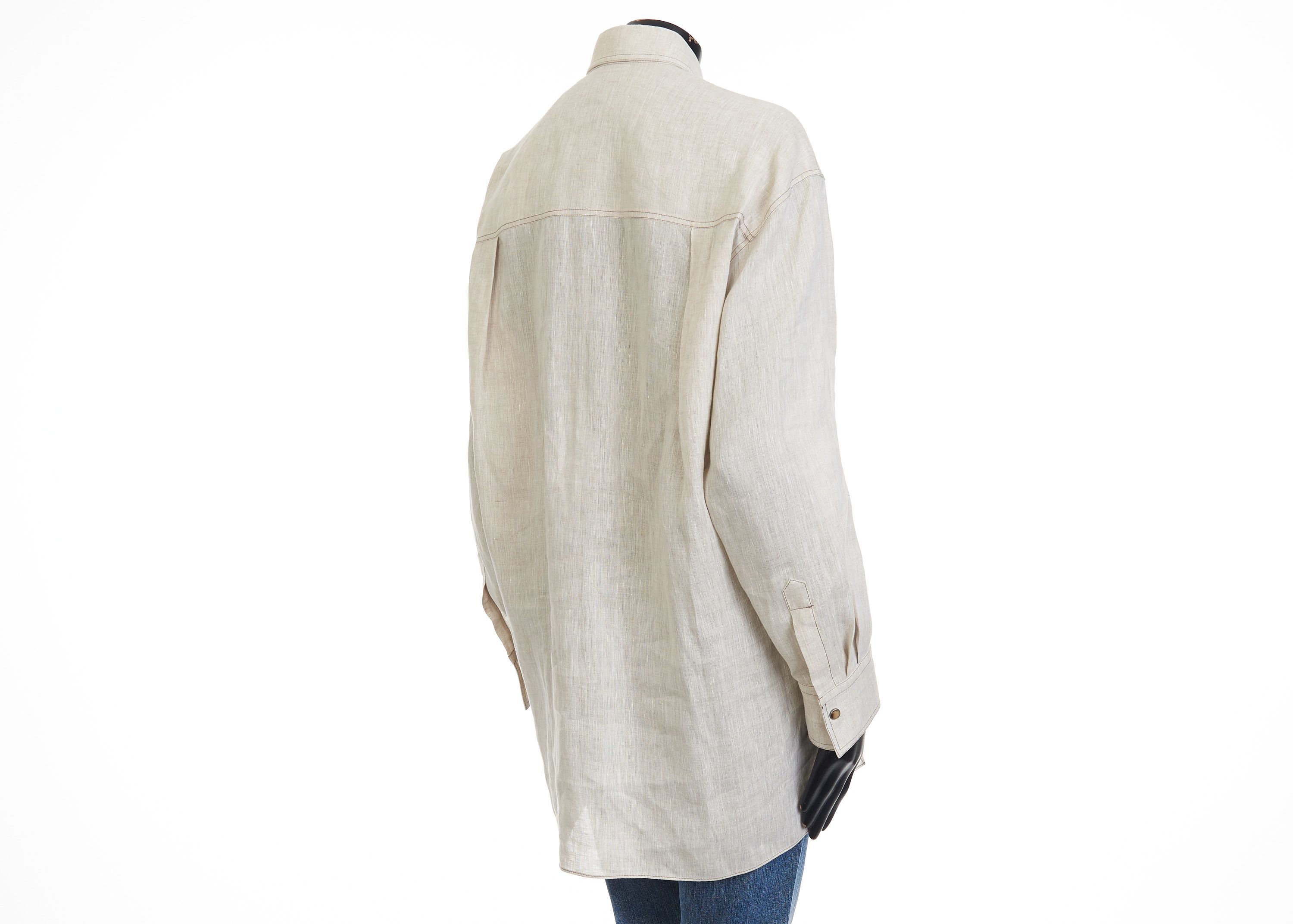 Brunello Cucinelli Lightweight Linen Shirt With Snap Buttons & Shiny Tab Size S / US 4 / IT 40 - 5 Thumbnail