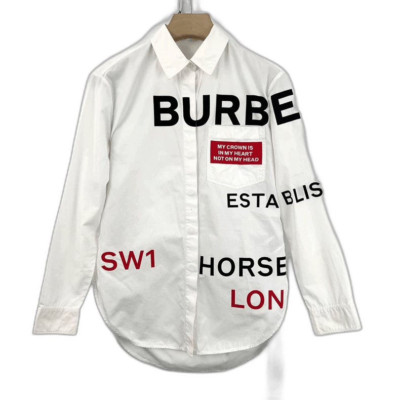 Burberry Burberry White Graphic Logo Button-Up Shirt Size XS / US 0-2 / IT 36-38 - 1 Thumbnail