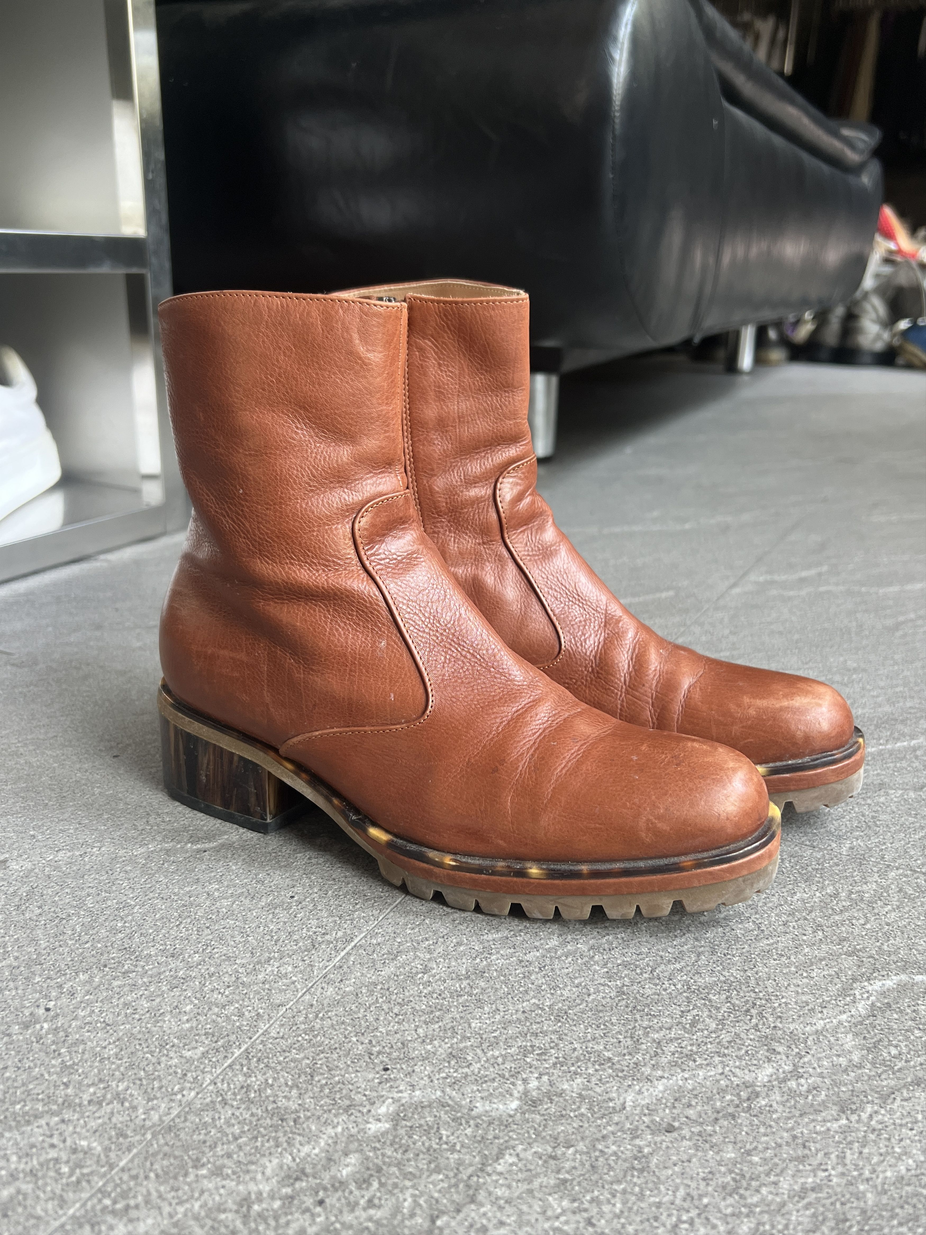Dries Van Noten Dries Van Noten Brown Leather Tortoise Heel Boots Size US 5.5 / IT 35.5 - 9 Thumbnail