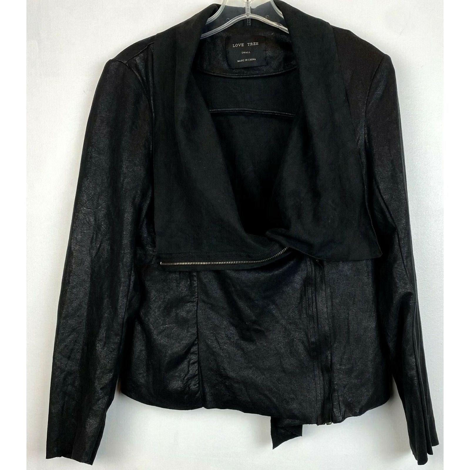 Vintage Love Tree Jacket Womens S Faux Suede Black Zip Lightweight Size S / US 4 / IT 40 - 2 Thumbnail