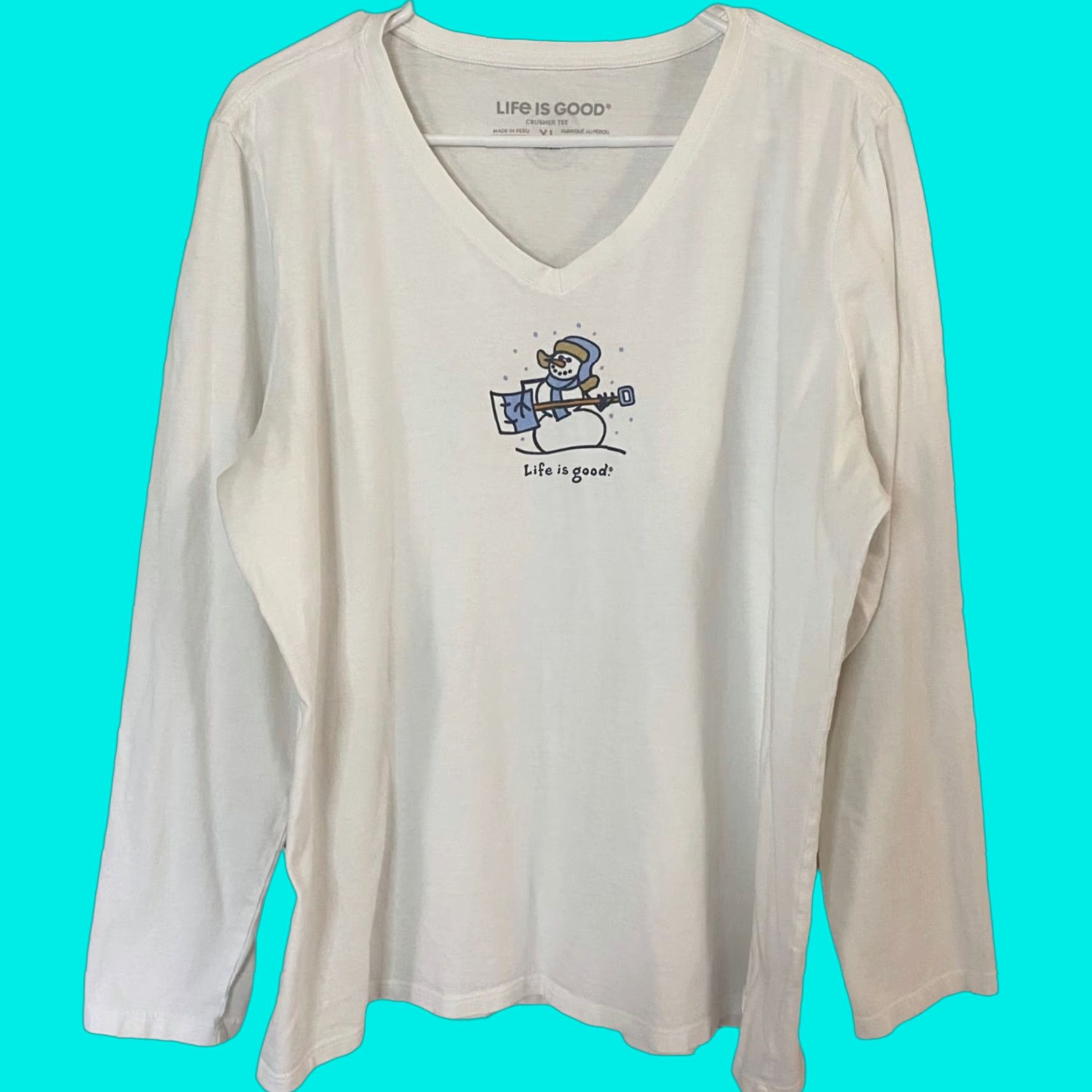 Life is Good LIFE IS GOOD Snowman Long Sleeve Crusher T Shirt White Holiday Womens XL Size XL / US 12-14 / IT 48-50 - 1 Thumbnail