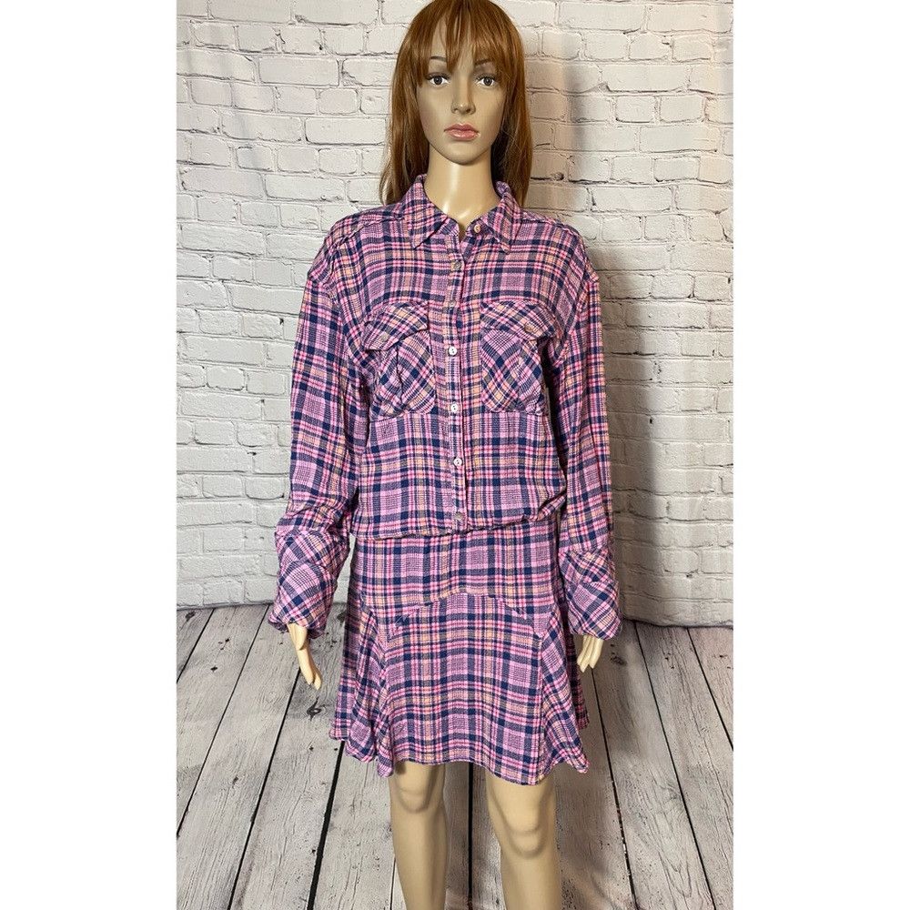 Free People NWT New Free People Milo Plaid Button Down Mini Pink Dress Size S / US 4 / IT 40 - 3 Thumbnail