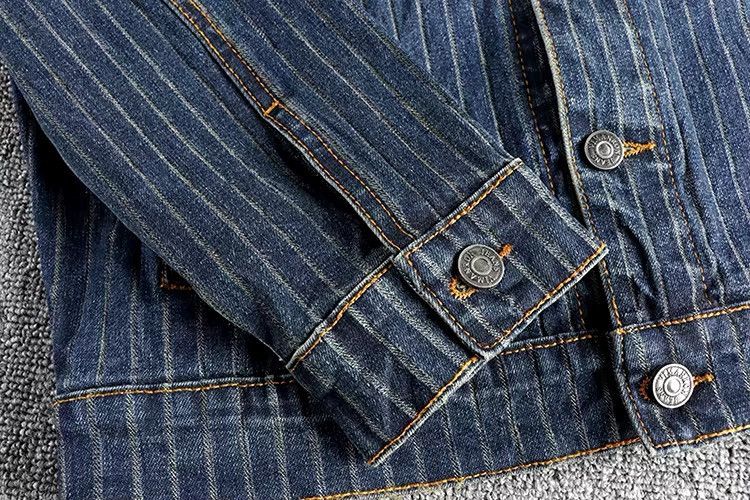 Japanese Brand Retro Striped Old Vintage Washed Denim Jacket Size US L / EU 52-54 / 3 - 6 Thumbnail