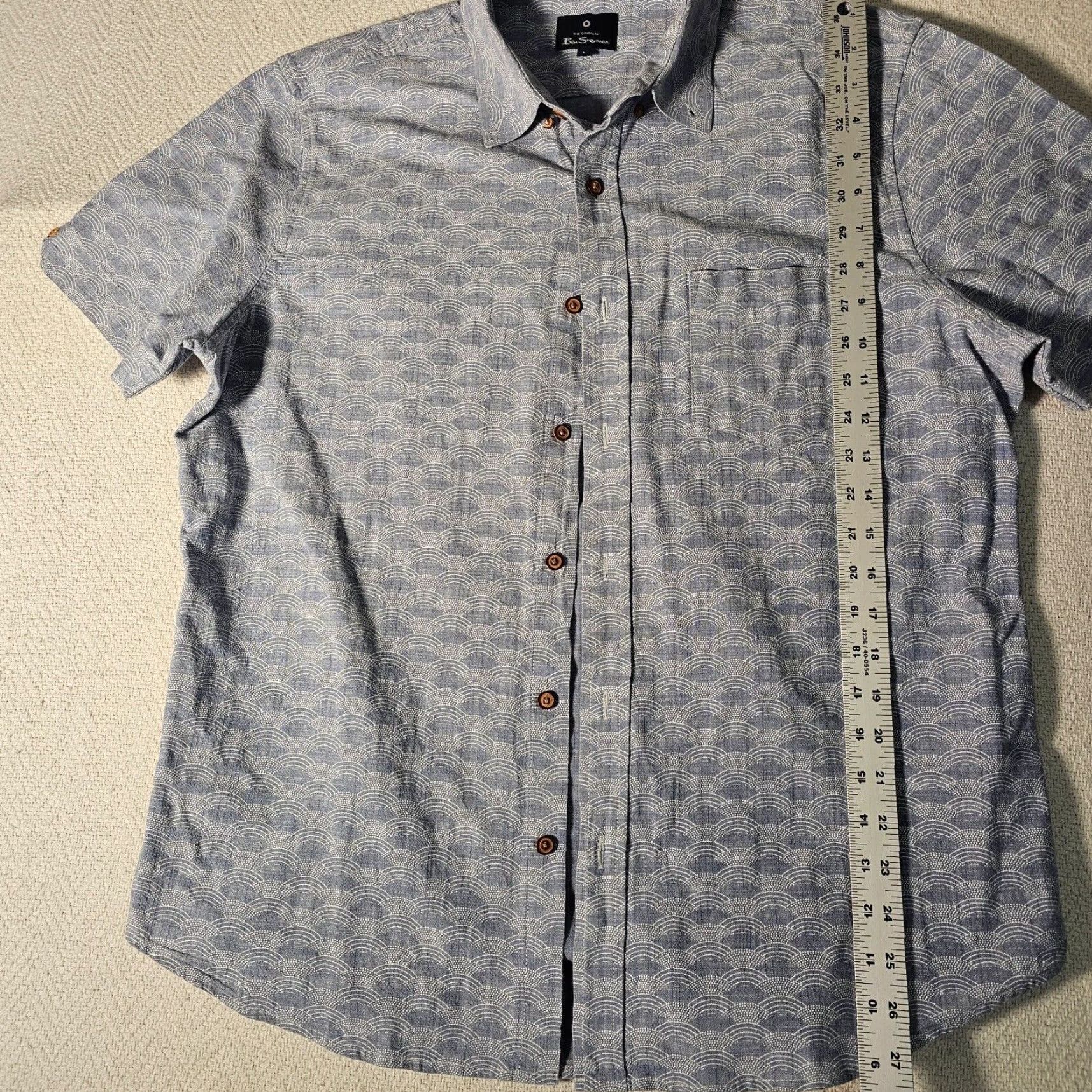 Ben Sherman Ben Sherman Men's Short Sleeve Button-Up Shirt L Blue Geometric Pattern Casual Summer Size US L / EU 52-54 / 3 - 6 Thumbnail