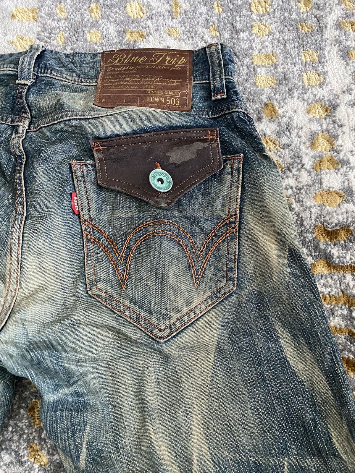 Edwin EDWIN BLUE TRIP NATURAL DISTRESS ABSTRACT DENIM RARE Size US 34 / EU 50 - 10 Thumbnail