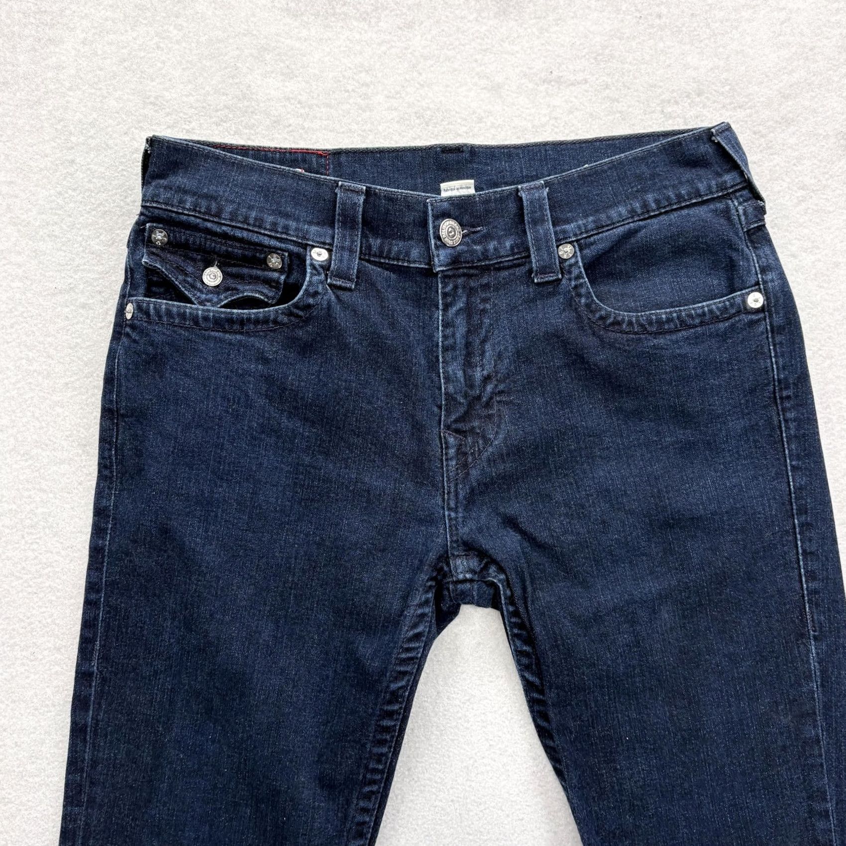 True Religion True Religion Rocco Jeans Mens 33x34 Blue Rinse Slim Stretch Denim Flap Logo Pockets Zip Casual Vintage: No Size US 33 - 2 Thumbnail