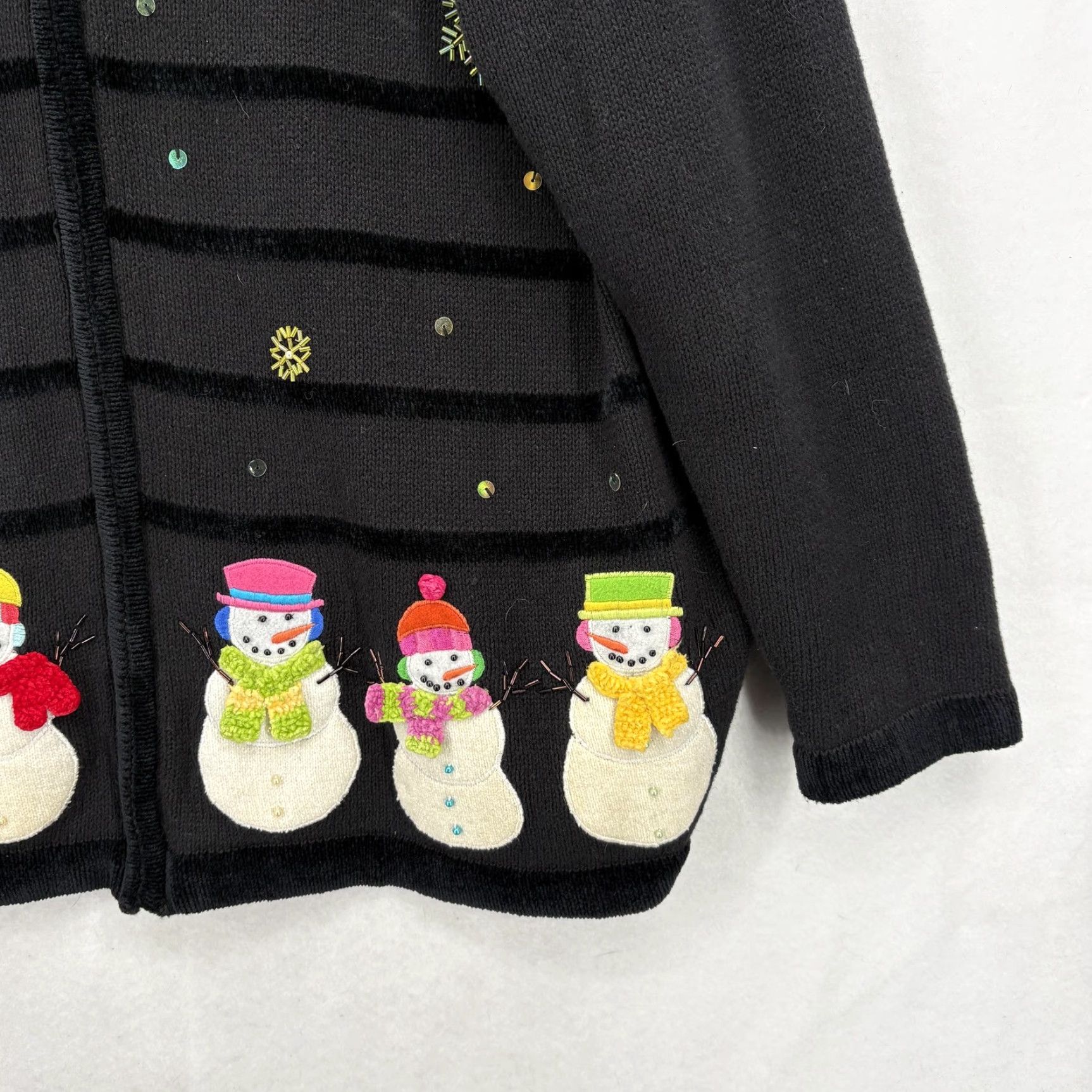 Quacker Factory VINTAGE The Quacker Factory Sweater Womens 2X Black Full Zip Snowman Embellished Size XXL / US 16-18 / IT 52-54 - 3 Thumbnail