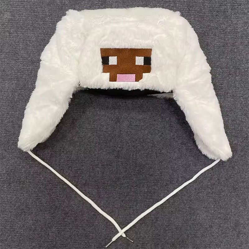 Japanese Brand Game Cartoon Minecraft Sheep Ushanka Autumn Winter Warm Hat Size ONE SIZE - 4 Thumbnail