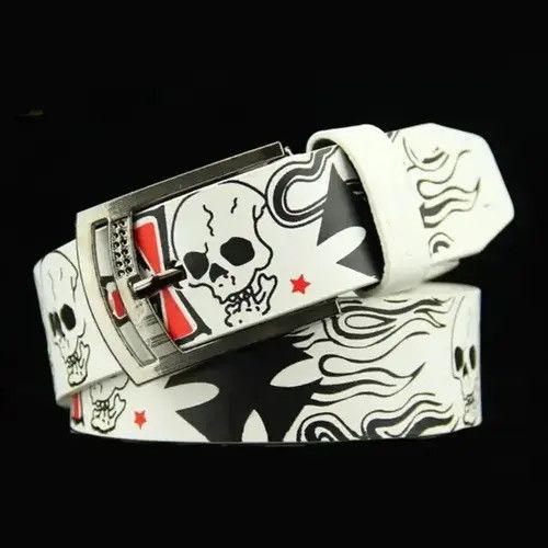 VIBE Skull Skeleton Pattern Pin Buckle Belt Size 30 - 1 Thumbnail