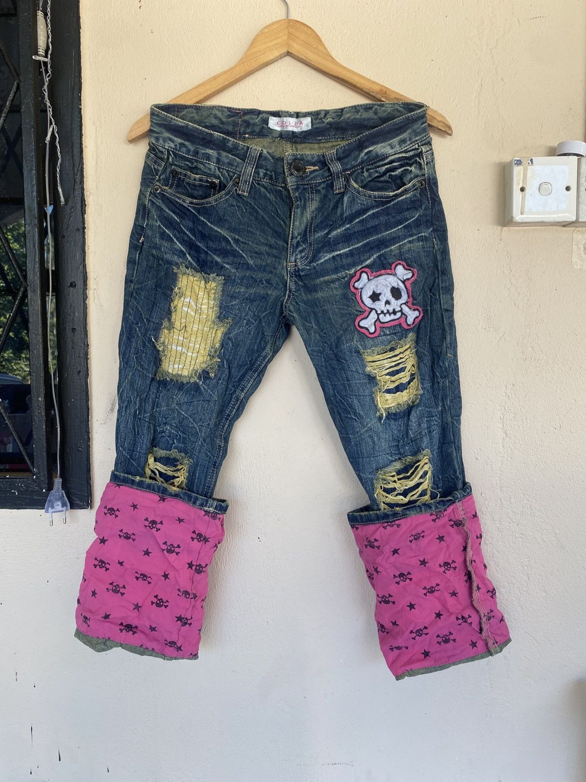 Japanese Brand COLZA 2000s Patchwork Distressed Denim Size 30" / US 8 / IT 44 - 3 Thumbnail
