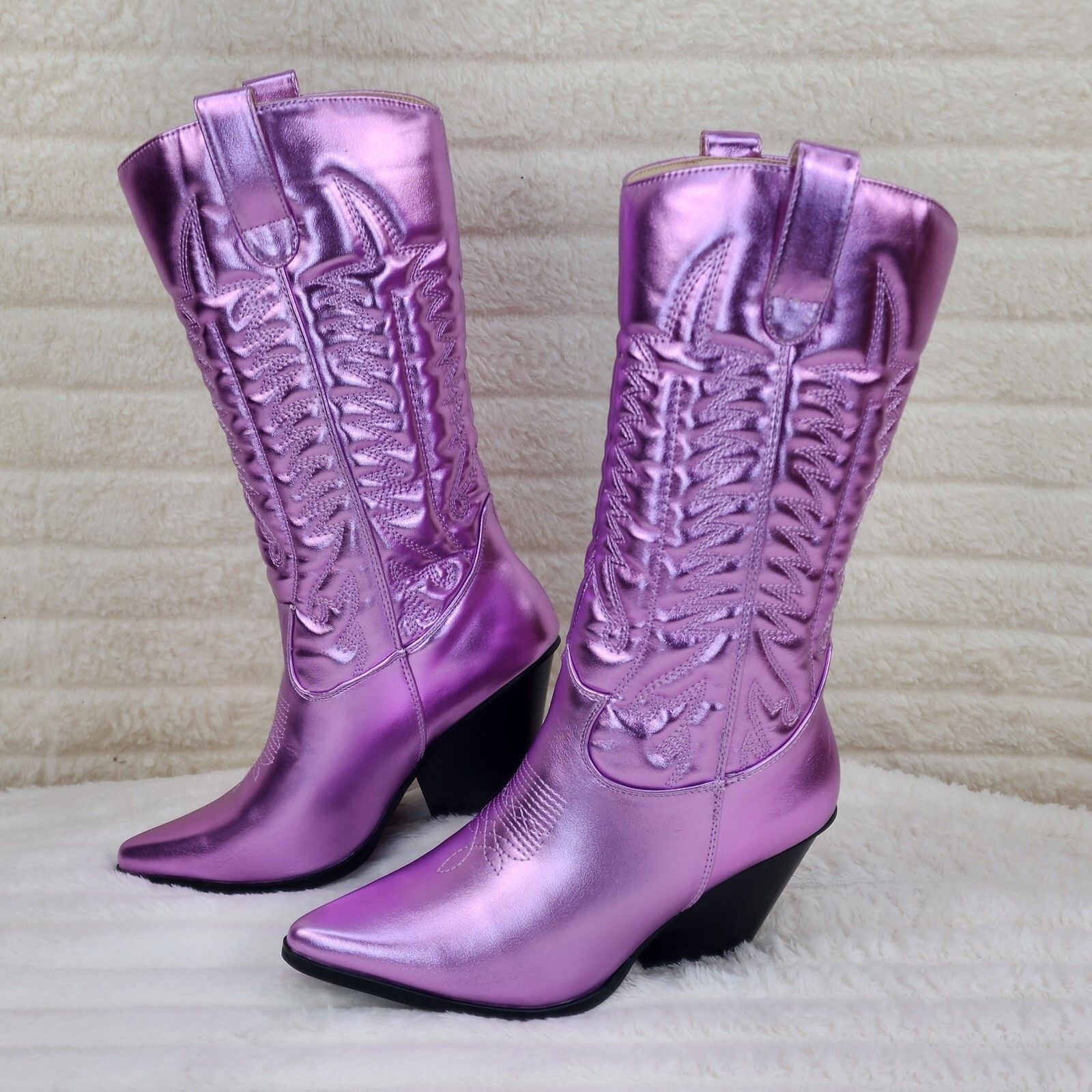 Other Disco Cowgirl Metallic Lilac Purple Cowboy Knee Boots Wester Size US 6.5 / IT 36.5 - 2 Thumbnail