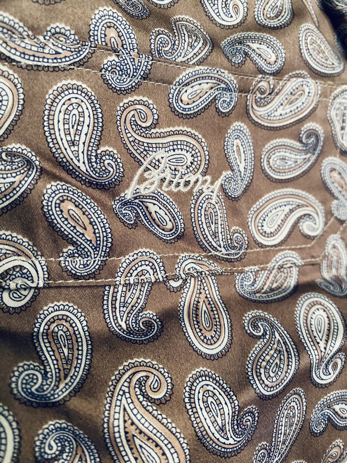 Brioni Brioni 🇮🇹 Taupe Paisley Logo Embroider Resort Trunks XXL NWT Size US 39 - 3 Thumbnail