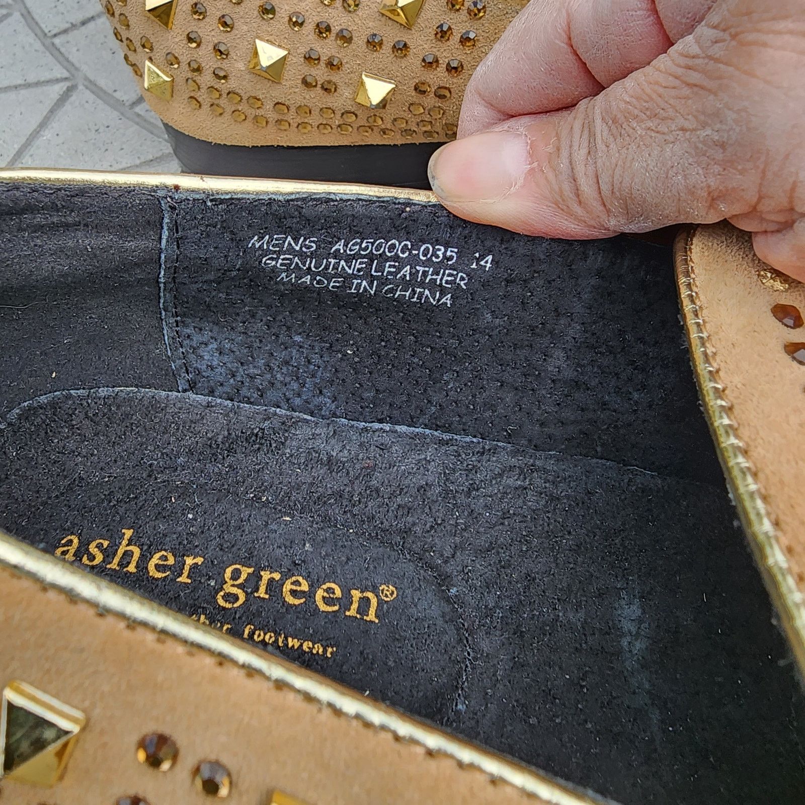 Designer Asher Green Tonal Crystal Studded Suede Smoking Loafer 14 Size US 14 / EU 47 - 7 Thumbnail