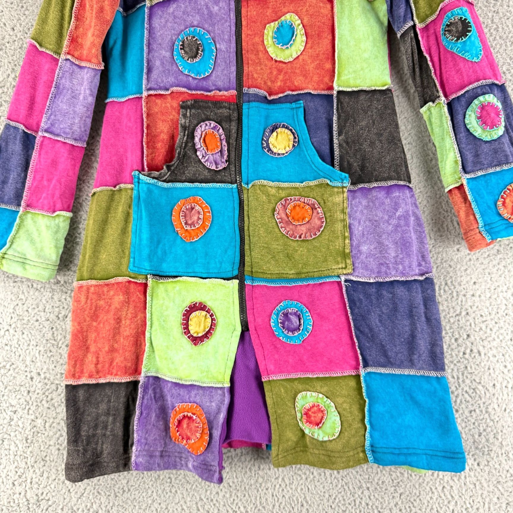 Vintage Rising international Sweater Womens M Pink Patchwork Knit Crew Neck Long Sleeve Cardigan Hippie 80s Bohemian Casual Fashion Size M / US 6-8 / IT 42-44 - 5 Thumbnail