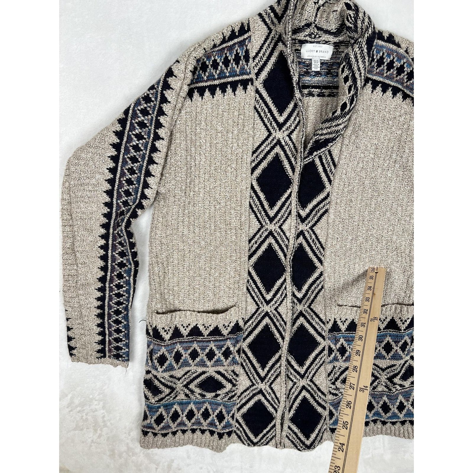 Lucky Brand Lucky Brand Sweater Womens XS/S Beige Blue Open Front Cardig Size XS / US 0-2 / IT 36-38 - 4 Thumbnail