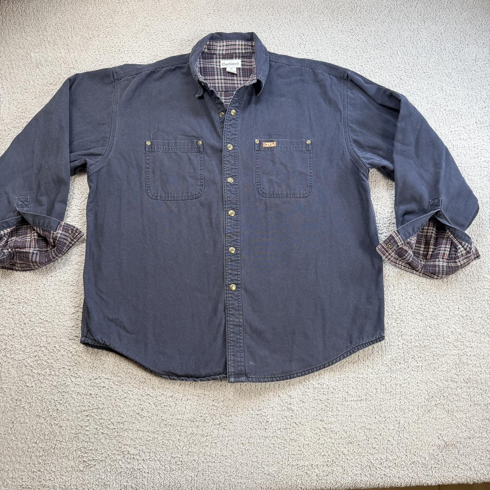 Carhartt Carhartt Lined Work Shirt Jacket XL Blue Canvas Snap Button Size US XL / EU 56 / 4 - 9 Thumbnail
