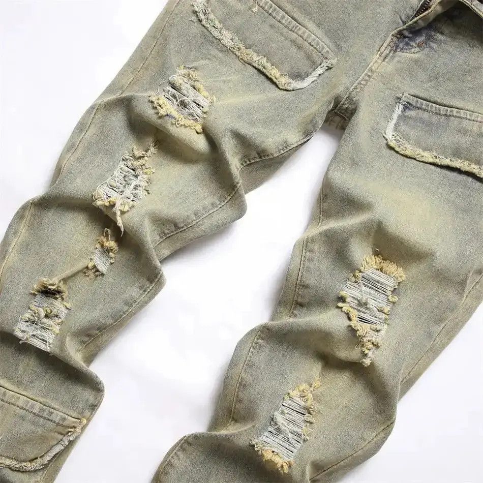 Japanese Brand Streetwear Retro Style Men Ripped Spliced Slim Jeans Size US 32 / EU 48 - 3 Thumbnail