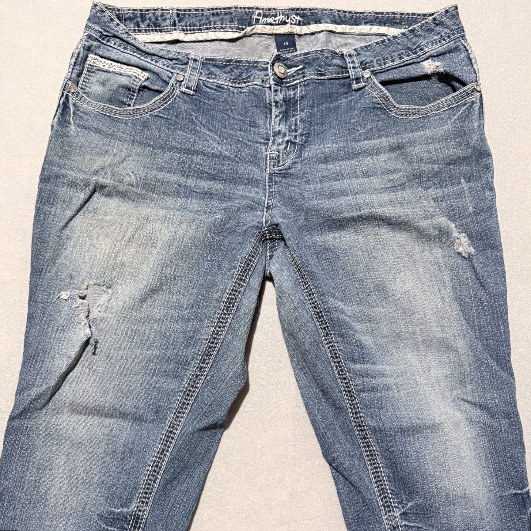 Denime Amethyst Women's Jeans Blue Stretch Denim Low-Rise Distressed 14 Skinny Jeans Size 36" / US 14 / IT 50 - 3 Thumbnail