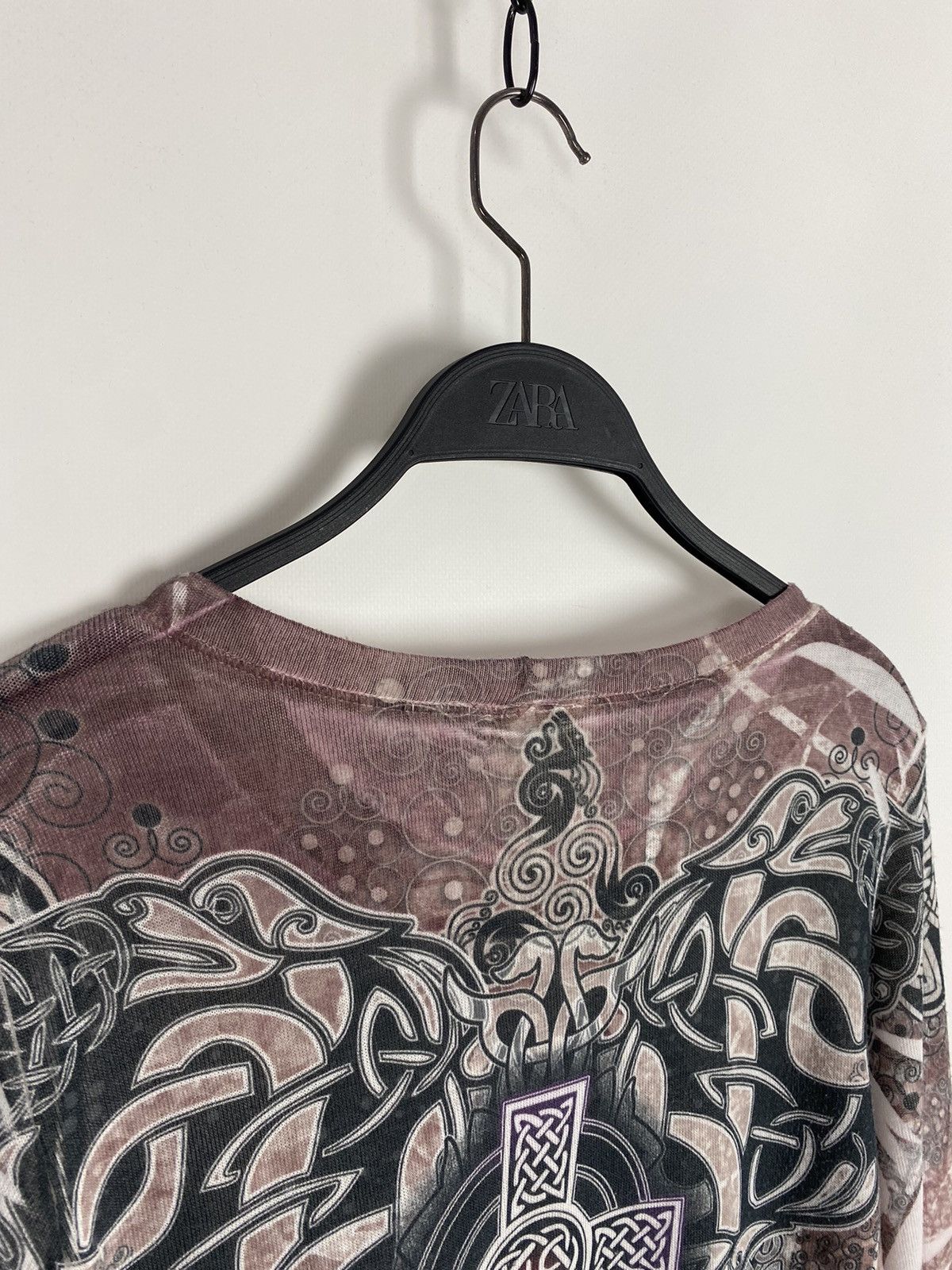 Vintage Y2K Davida Rhinstone Cross Tribal Graphic Mesh Long Sleeve Size L / US 10 / IT 46 - 10 Thumbnail