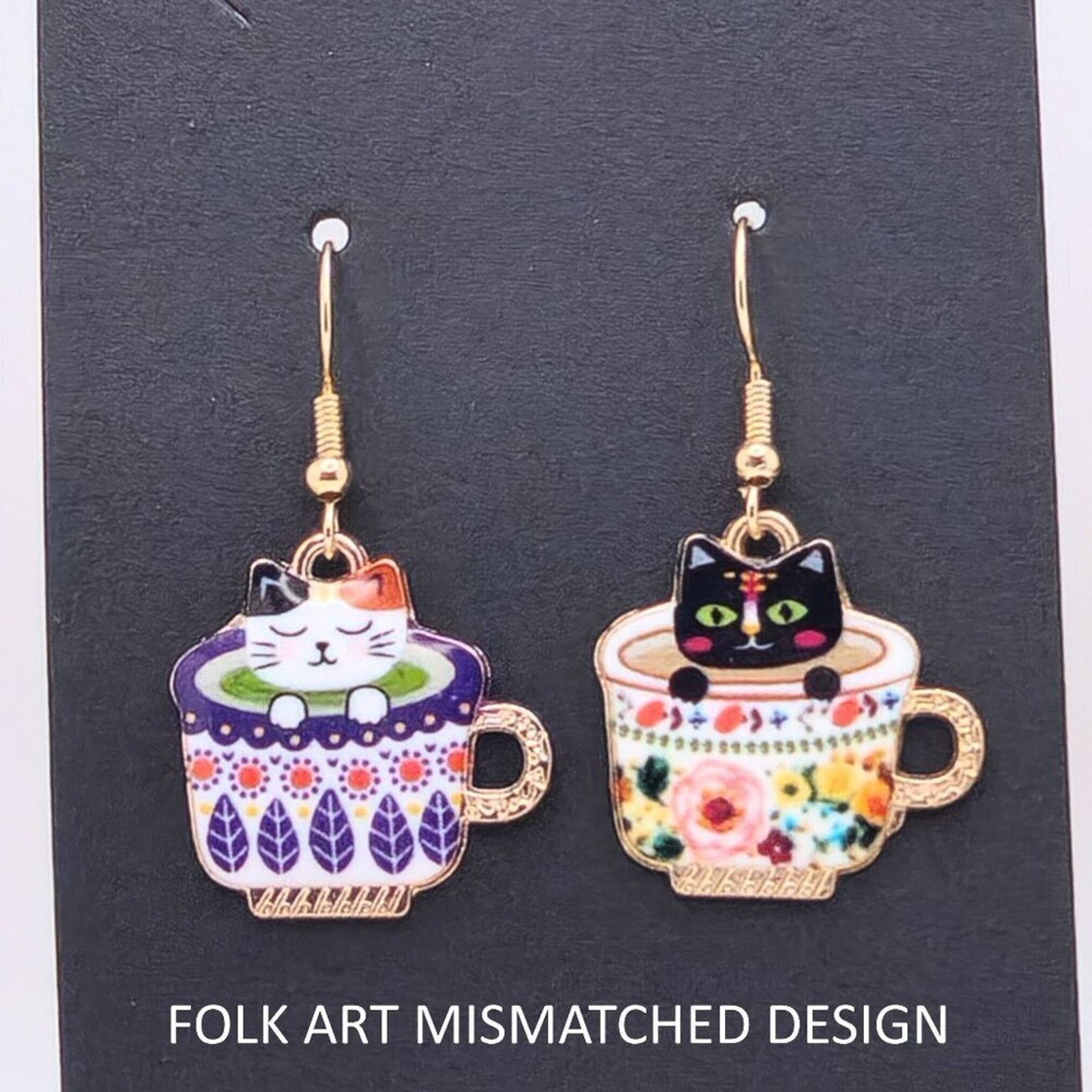 Other Calico Cat Teacup Earrings – Handmade & Customizable Size ONE SIZE - 5 Thumbnail