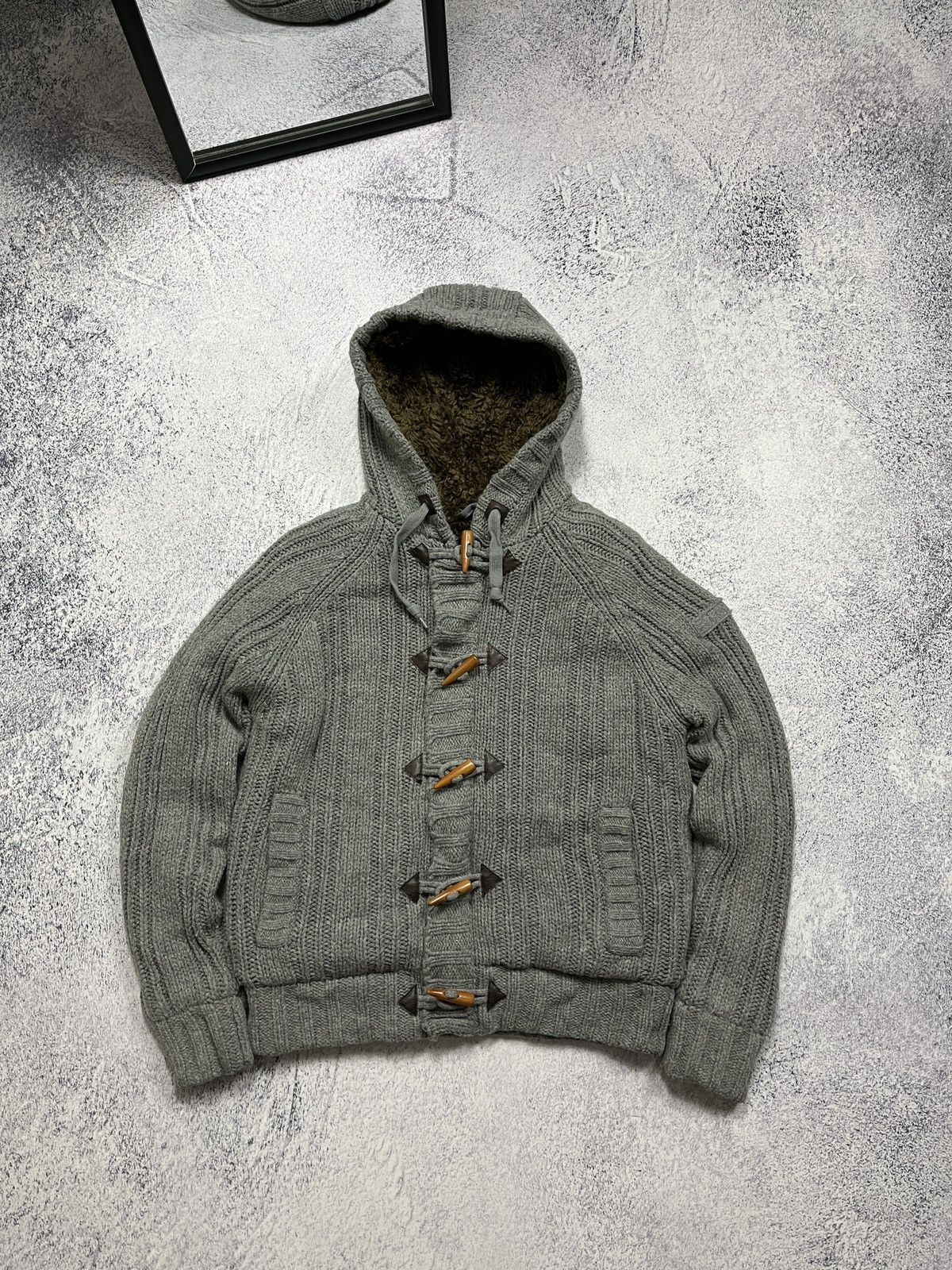 Schott Cable Knit Heavy Zip Hoodie Sherpa Jacket Duffle Coat