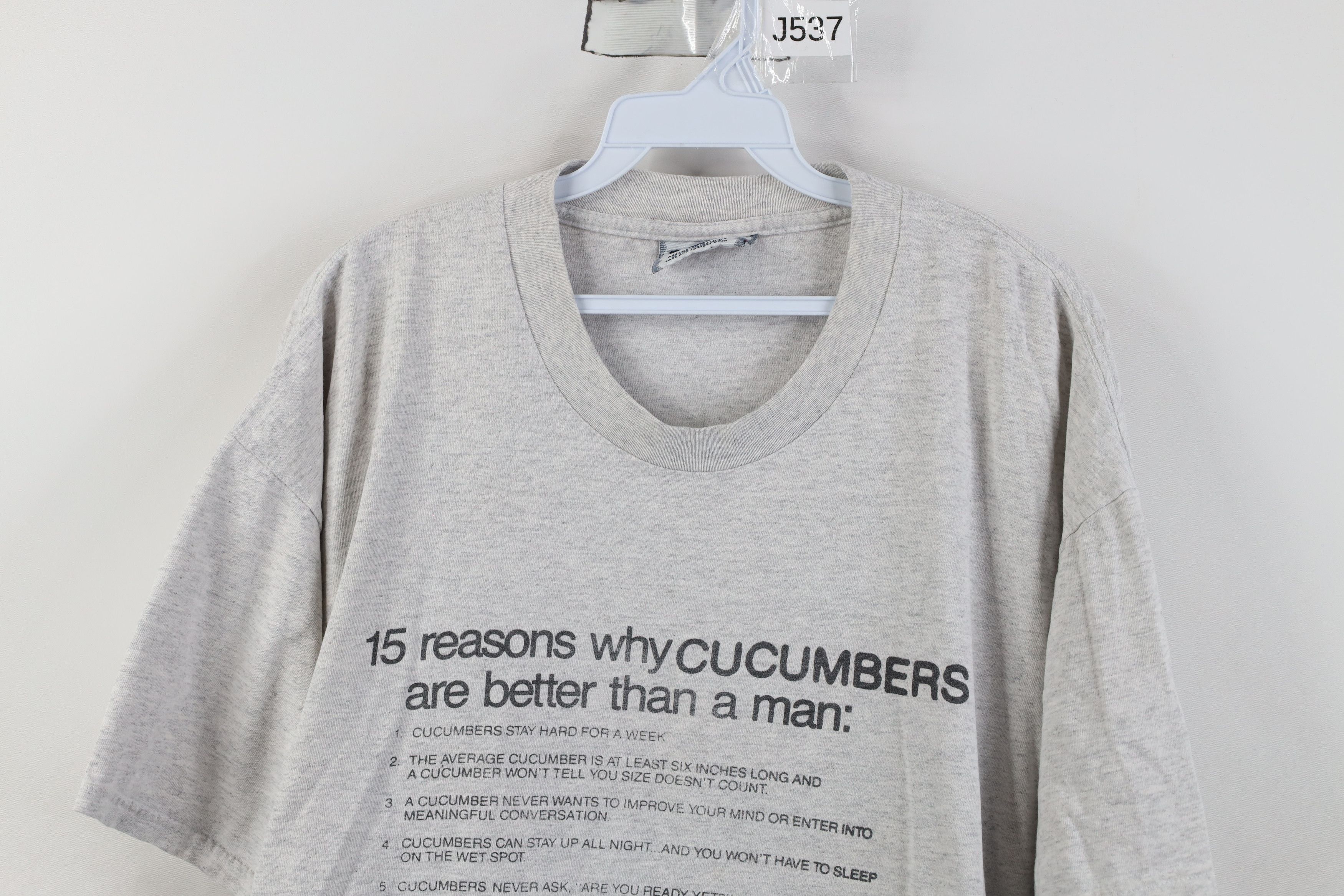 Vintage Vintage 90s Reasons Cucumbers Better Than A Man T-Shirt Gray Size XL / US 12-14 / IT 48-50 - 2 Thumbnail