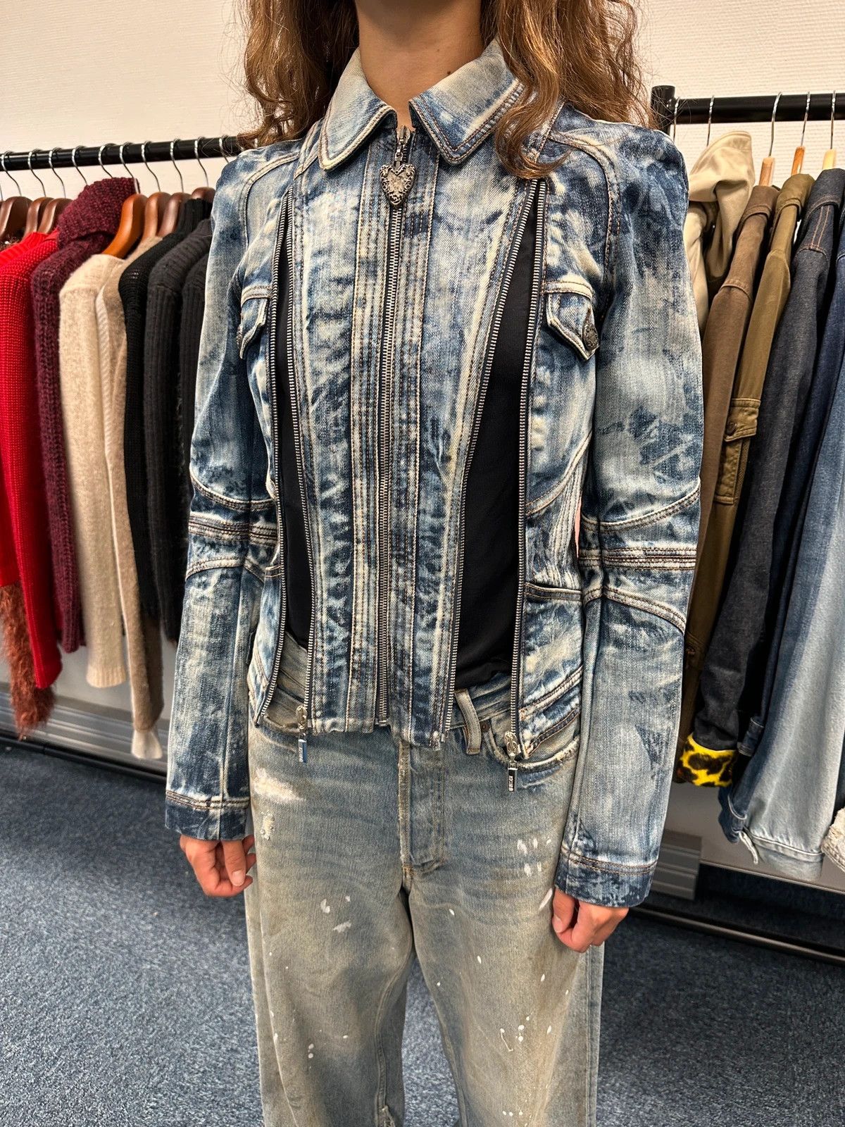 Just Cavalli Just Cavalli 00’s Sky Blue Print Multi Zip Denim Jacket Size S / US 4 / IT 40 - 4 Thumbnail
