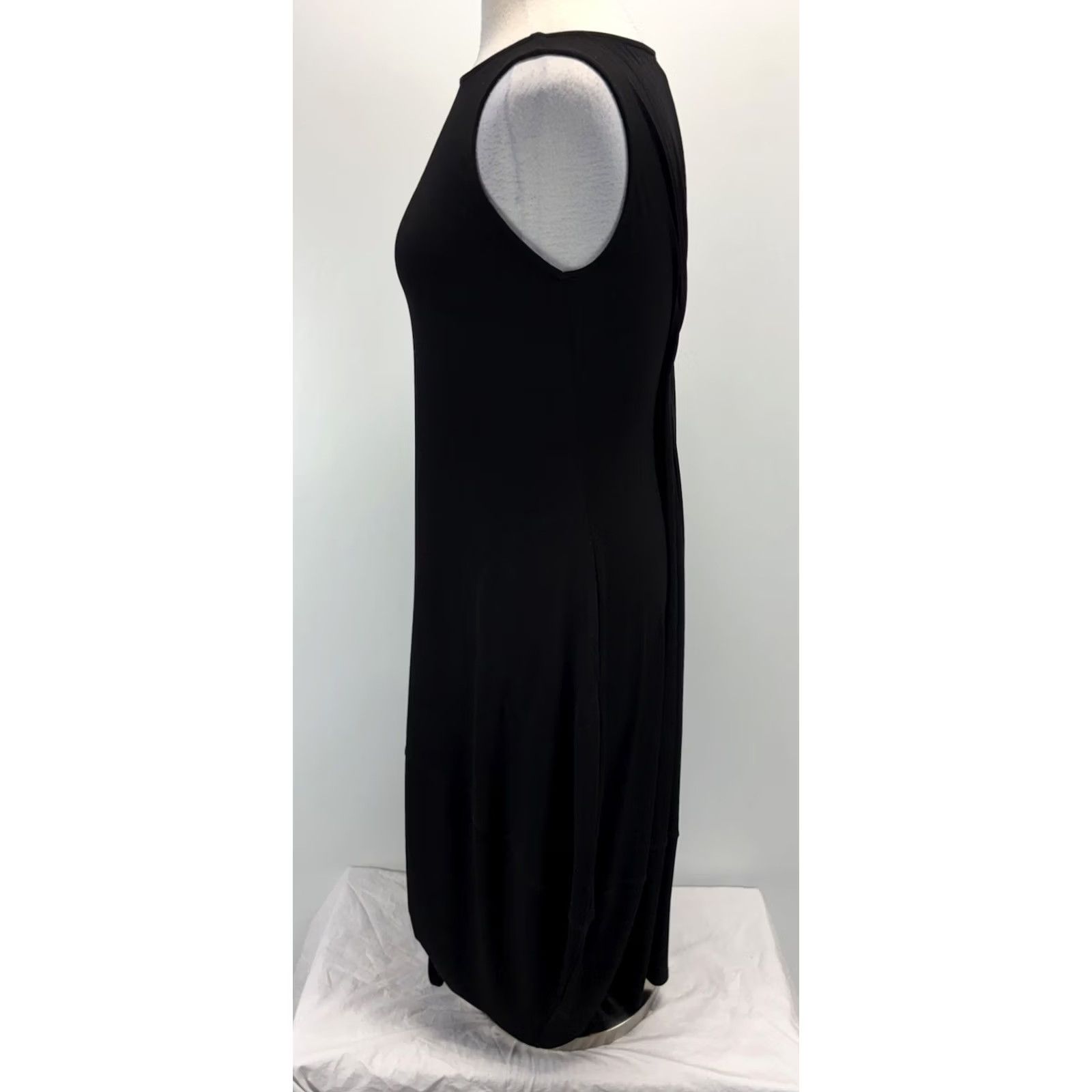 Vintage IC By Connie K Minimalist Jersey Midi Balloon Dress Black Womens S Modern Draped Size S / US 4 / IT 40 - 2 Thumbnail