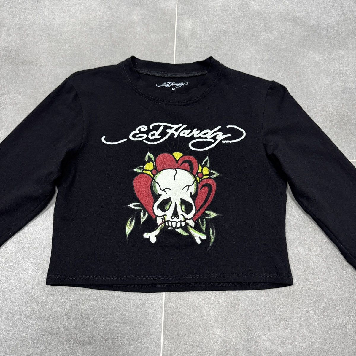 Ed Hardy Ed Hardy by Christian Audigier Tattoo Skull Crop Top Shirt Size M / US 6-8 / IT 42-44 - 4 Thumbnail