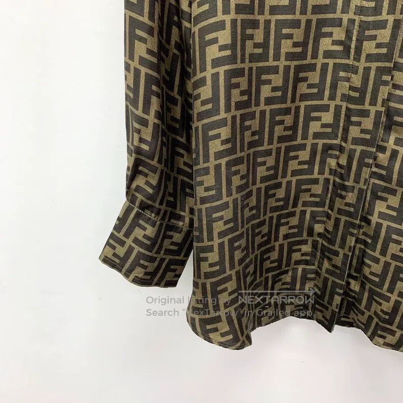 Fendi Fendi Dark brown logo letter all-over print silk collar si Size XS / US 0-2 / IT 36-38 - 4 Thumbnail