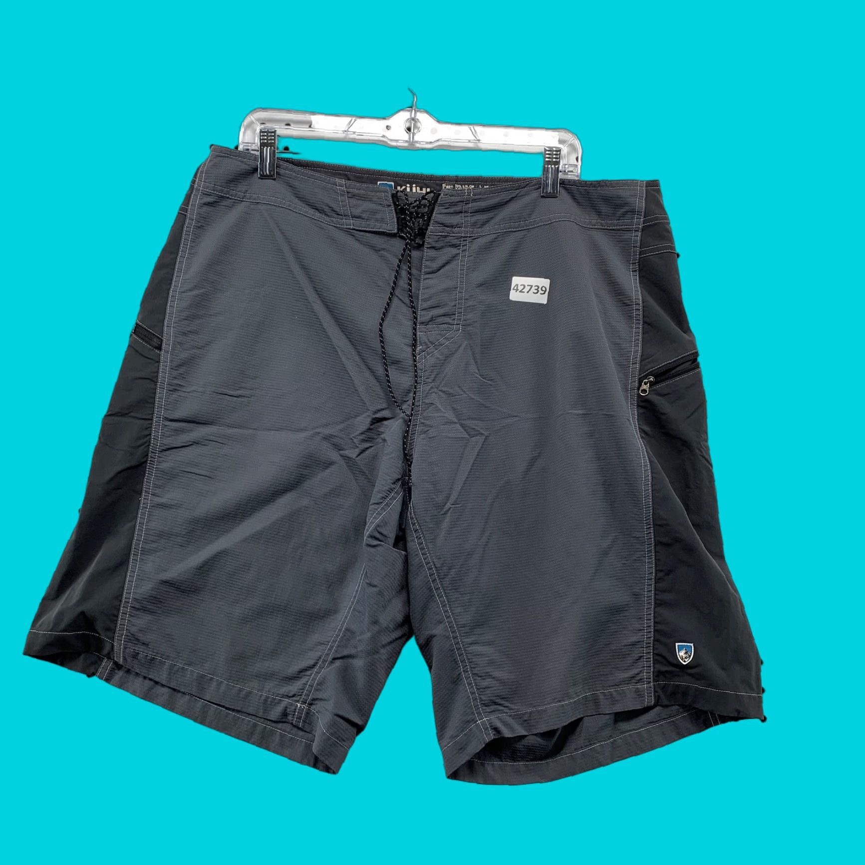 KUHL Cargo Shorts Mens Size 38 Gray Nylon Outdoor Hiking Drawstring Zip Pocket