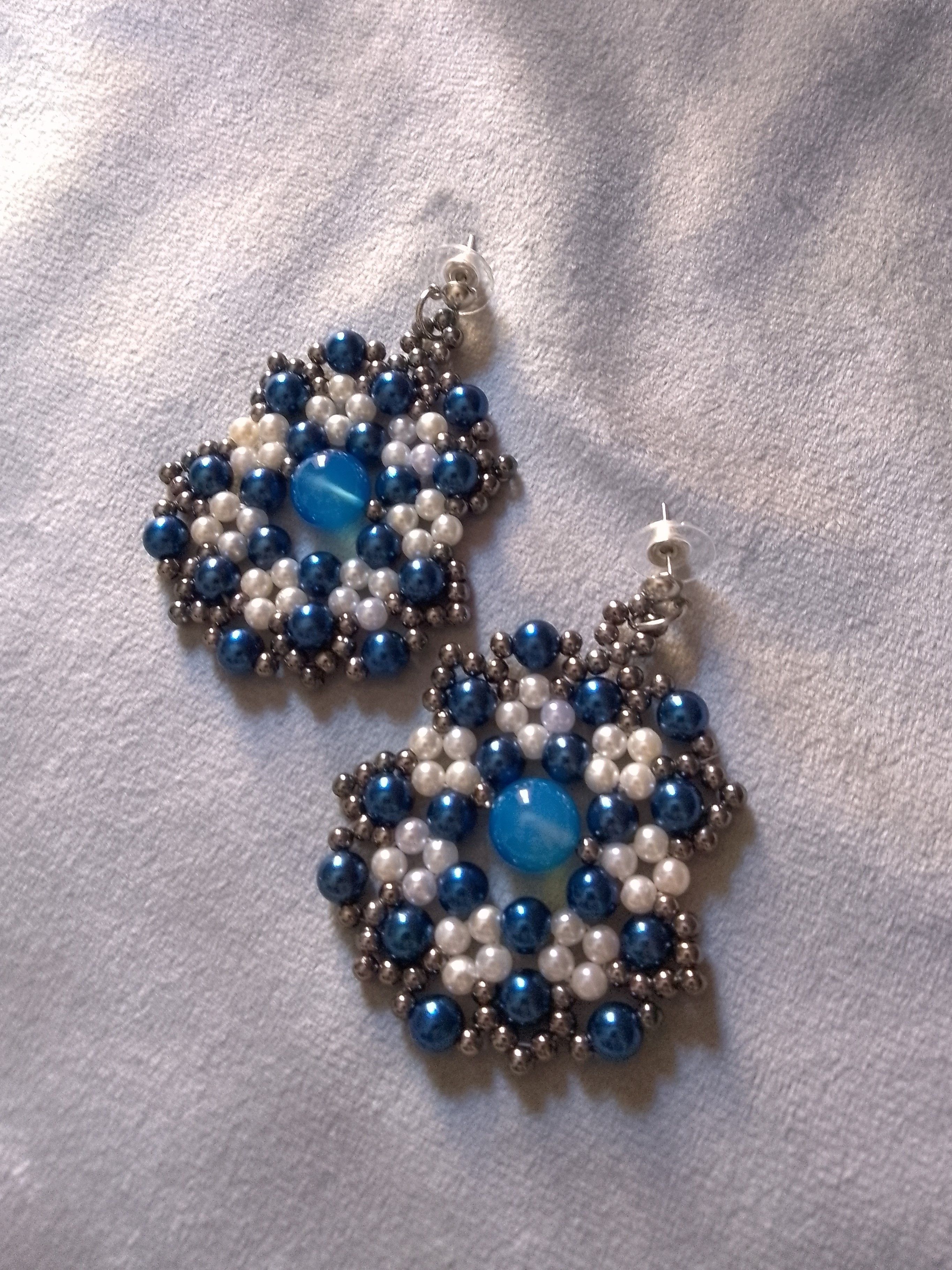 Handmade Earrings Blu Agate Gemstones baroque style Size ONE SIZE - 2 Thumbnail