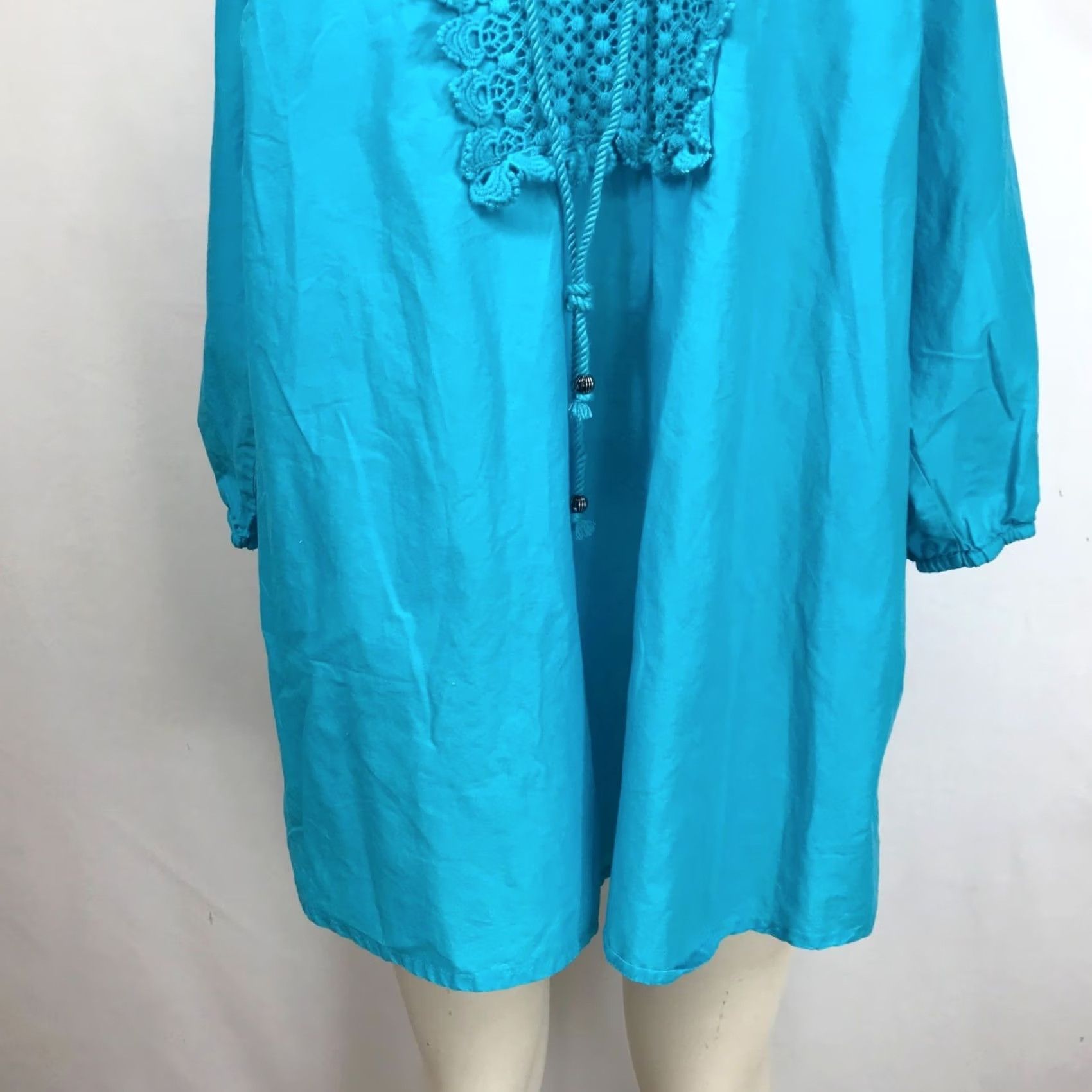 Vintage CATHERINES WOMEN'S 1X BLUE 3/4 SLEEVE V NECK COTTON TOP LACE DETAIL Size XL / US 12-14 / IT 48-50 - 3 Thumbnail
