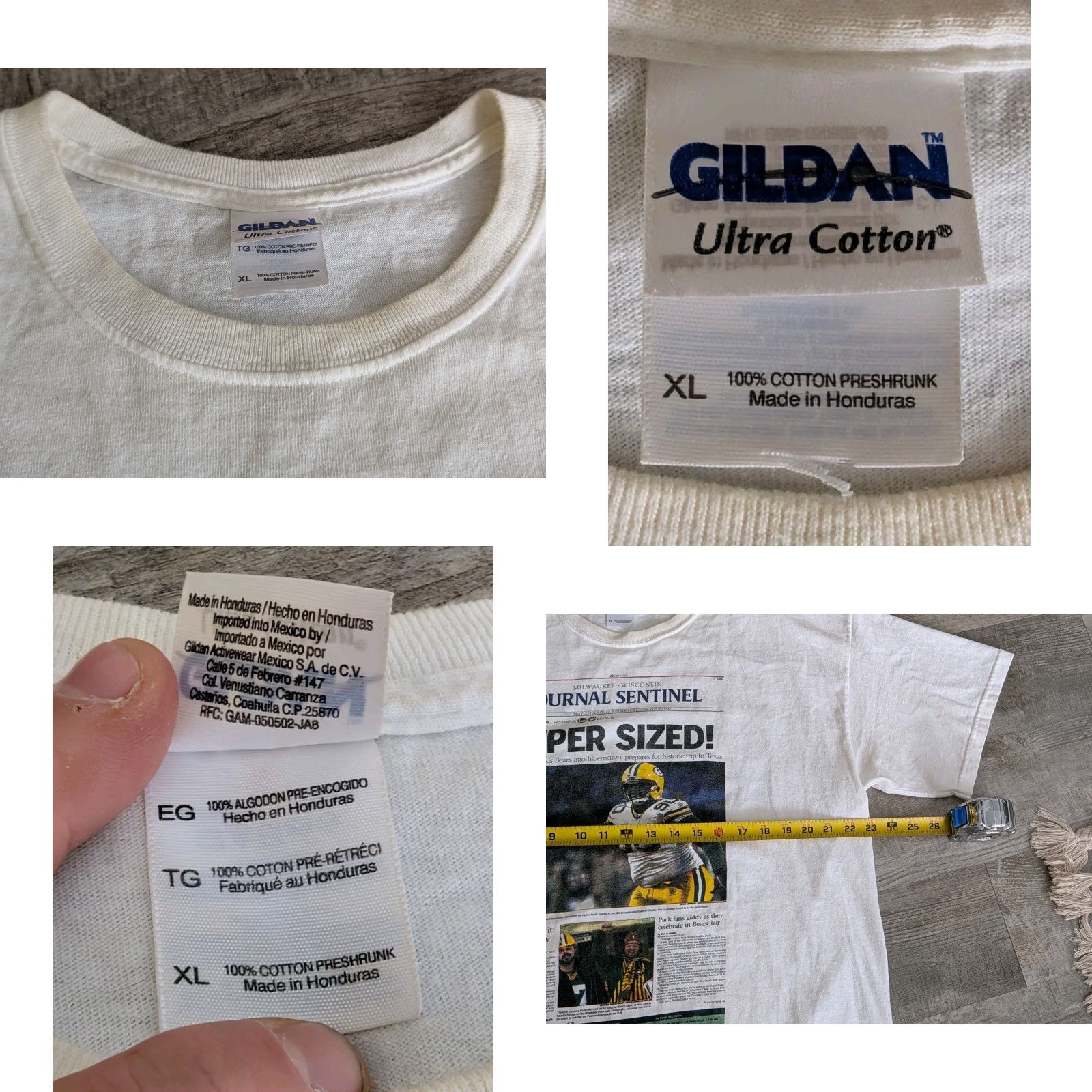 Gildan Green Bay Packers Shirt Mens Size XL White Newspaper Tee Shirt 2010 B.J. Raji Super Sized Size US XL / EU 56 / 4 - 8 Thumbnail
