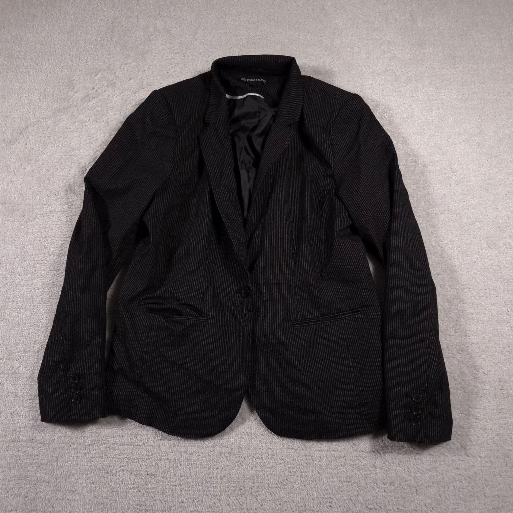 Apt. 9 The Torie Jacket Blazer Womens 16 Black Pinstripe One Button Notch Lapel Career Size XXL / US 16-18 / IT 52-54 - 2 Thumbnail