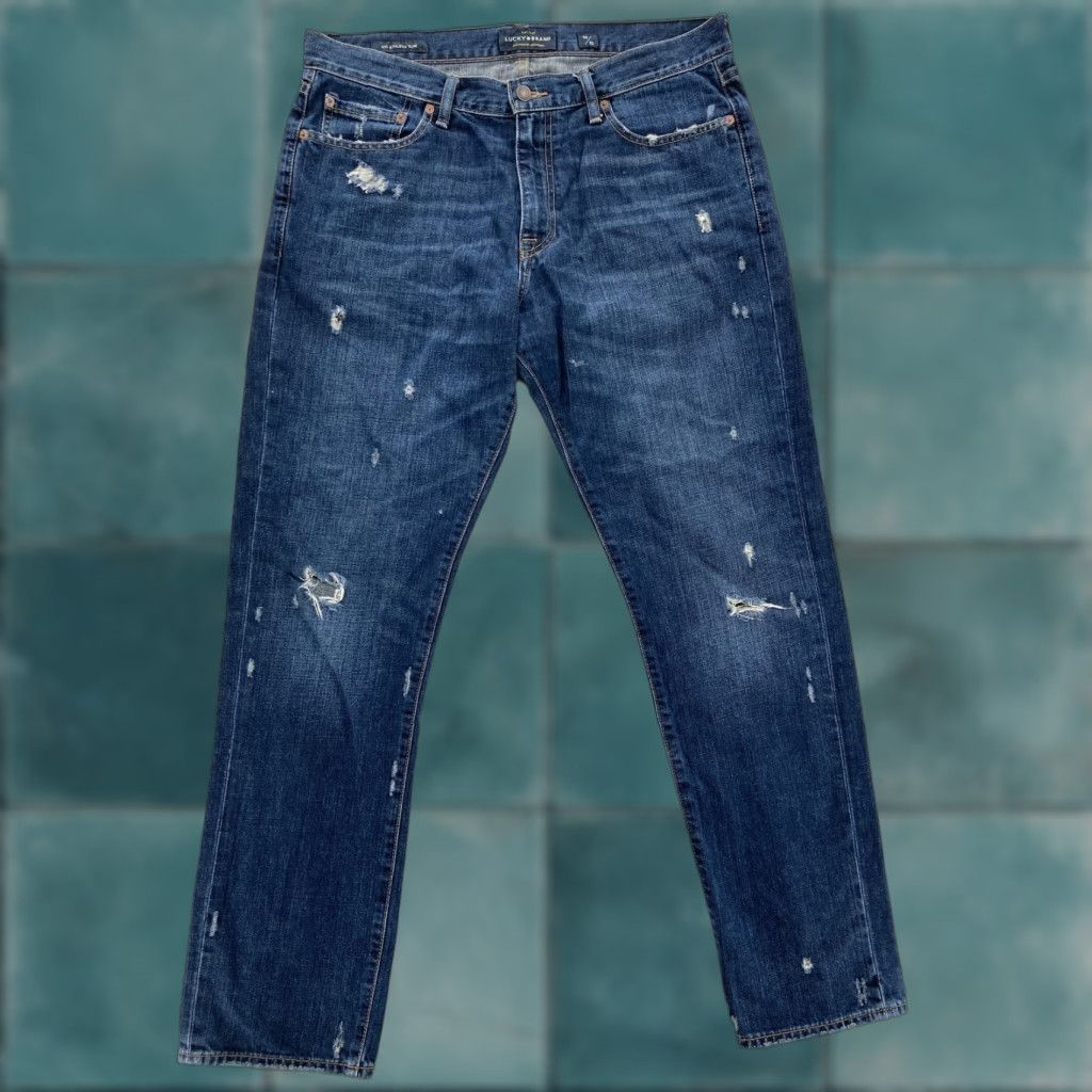 Lucky Brand Lucky Brand Jeans Mens 34x32 410 Athletic Slim Dark Wash Blue Distressed Denim Jeans Size US 34 / EU 50 - 1 Thumbnail
