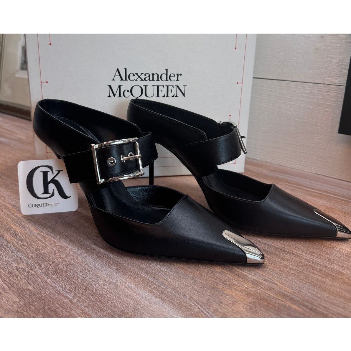 Alexander McQueen Alexander McQueen Black Buckle Heels w/ Silver | Sz 41 NIB Size US 11 / IT 41 - 1 Thumbnail