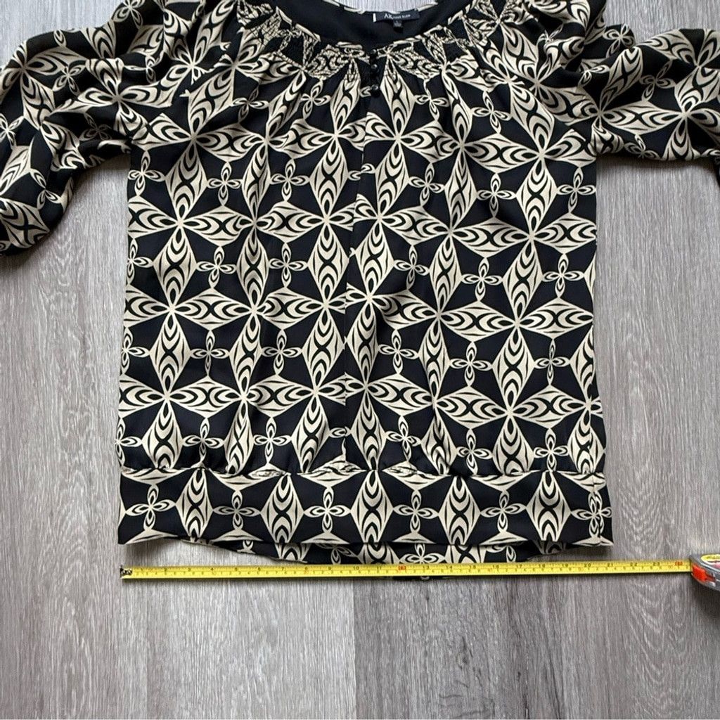Anne Klein Anne Klein Silk Black and Cream Graphic Blouse Size L / US 10 / IT 46 - 4 Thumbnail